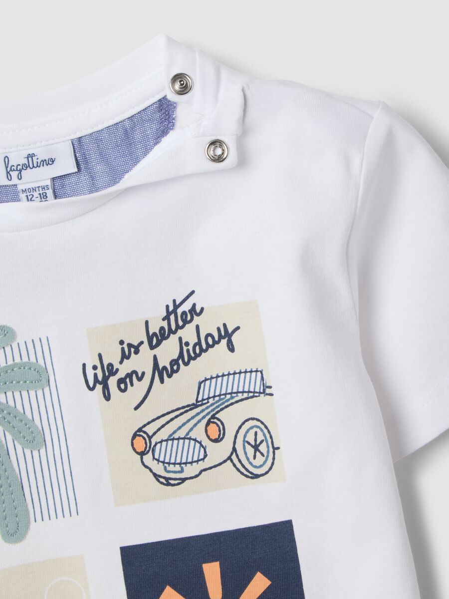 White short-sleeve pure cotton T-shirt with print_3