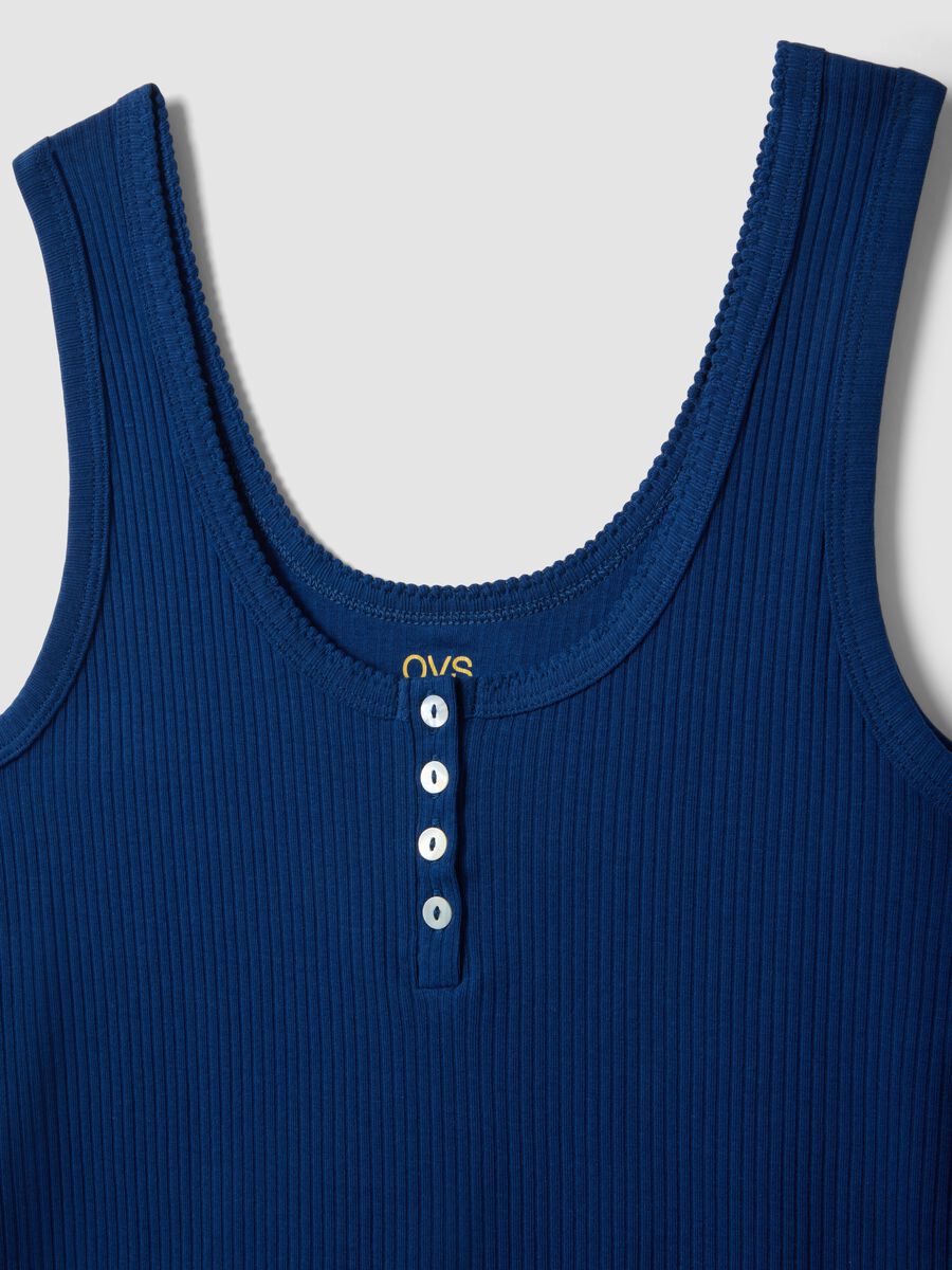 Maglietta in puro cotone blu regular fit con collo serafino_5