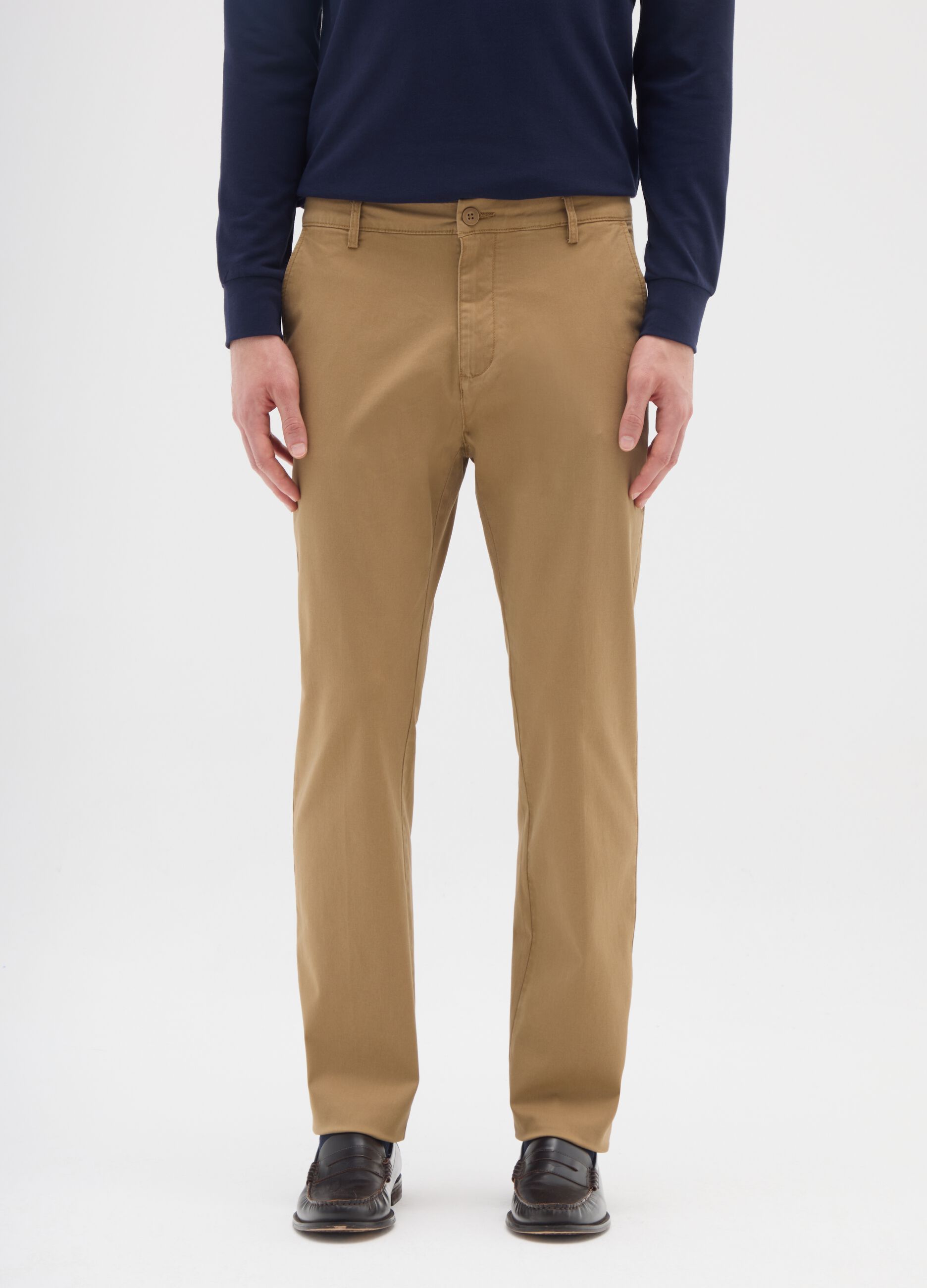 Beige Stretch Cotton Trousers Regular Fit