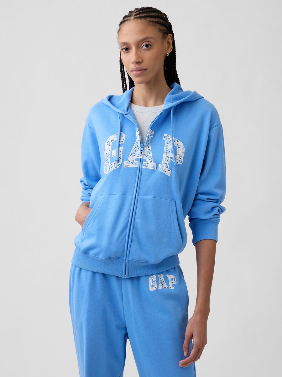 Regular fit cotton blend sweatshirt with logo, zip and hood_0