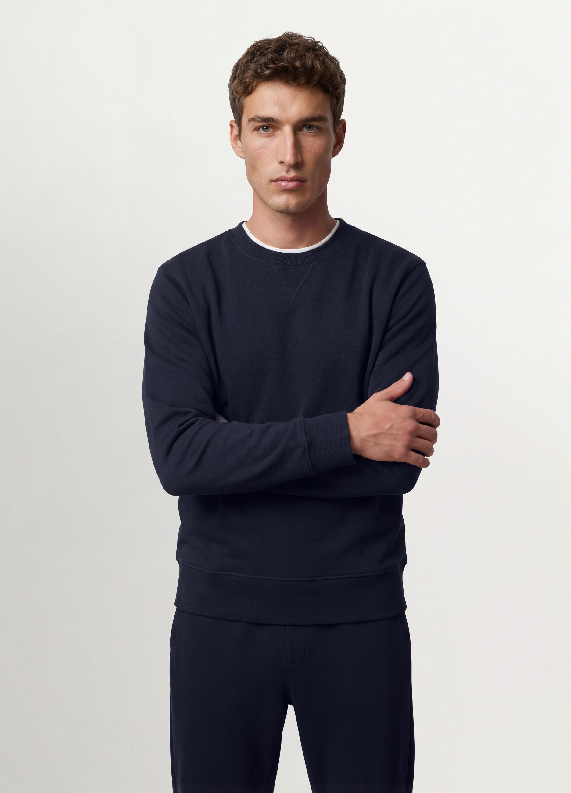 Blue crew-neck sweatshirt in cotton blend, regular fit