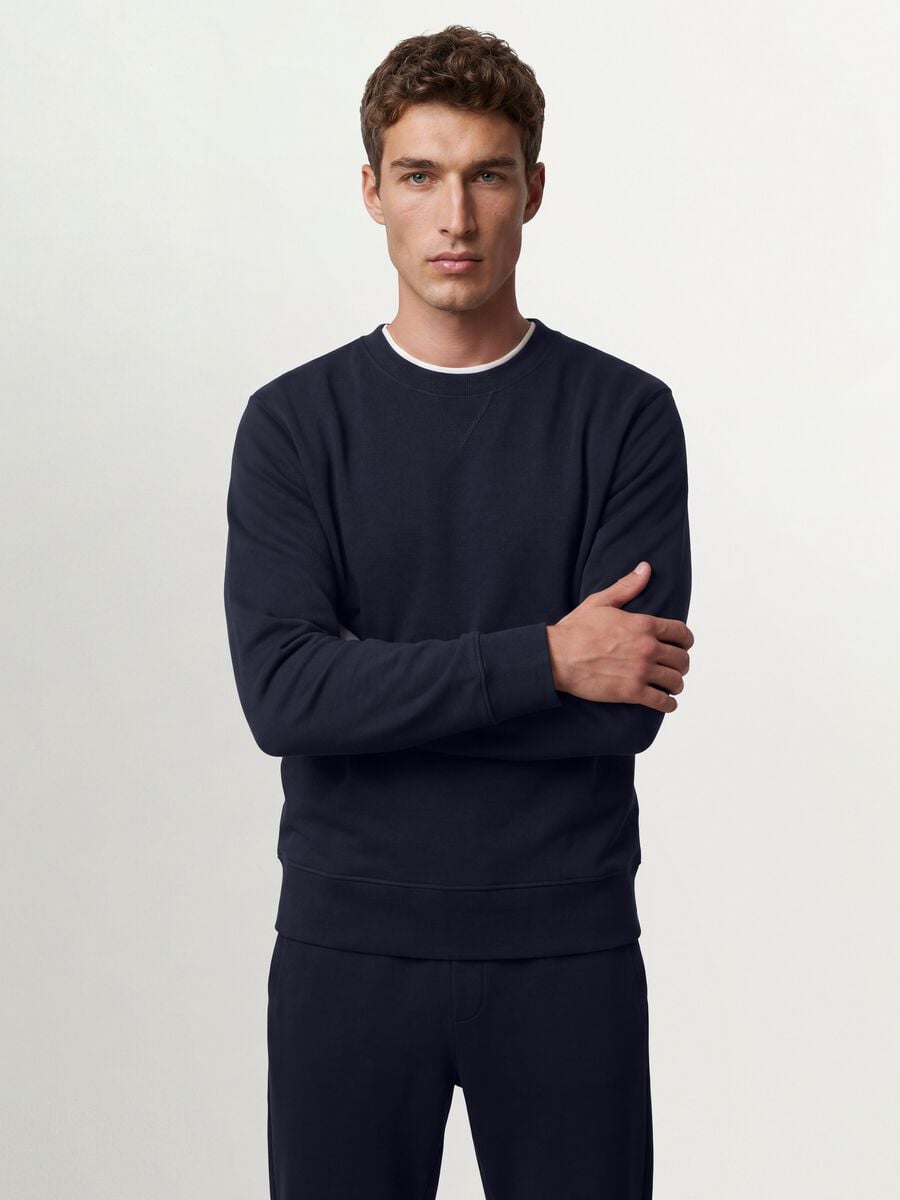 Blue crew-neck sweatshirt in cotton blend, regular fit_0