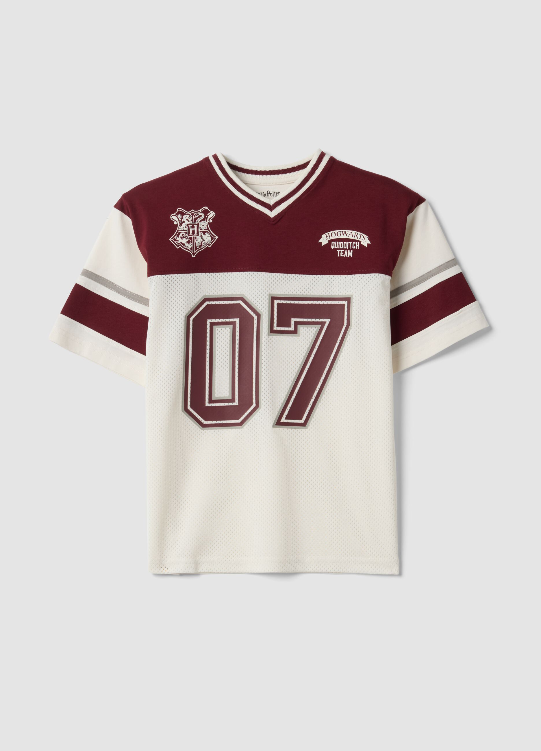 White pure cotton T-shirt with contrast panels