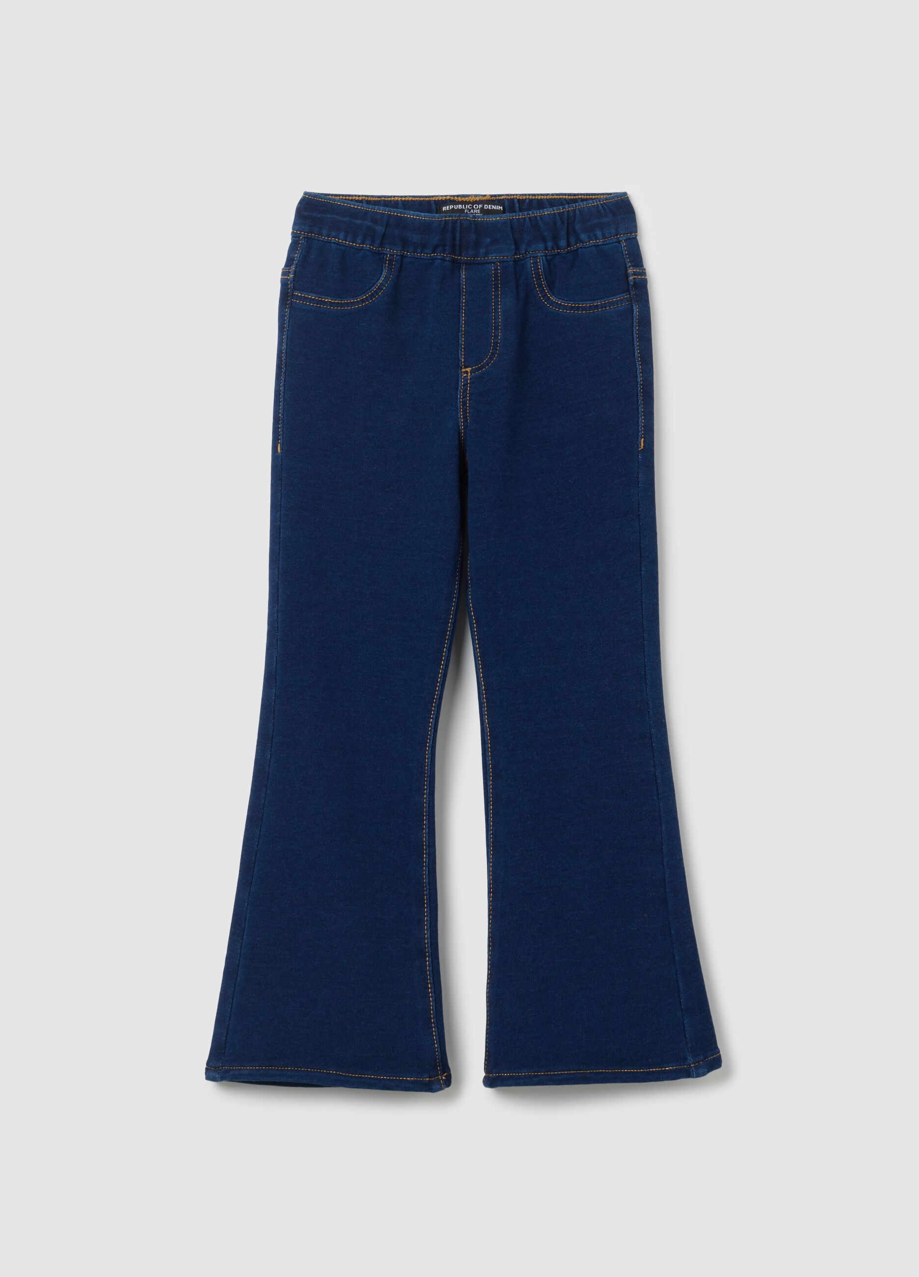 Jeggings da bambina in cotone blu flare