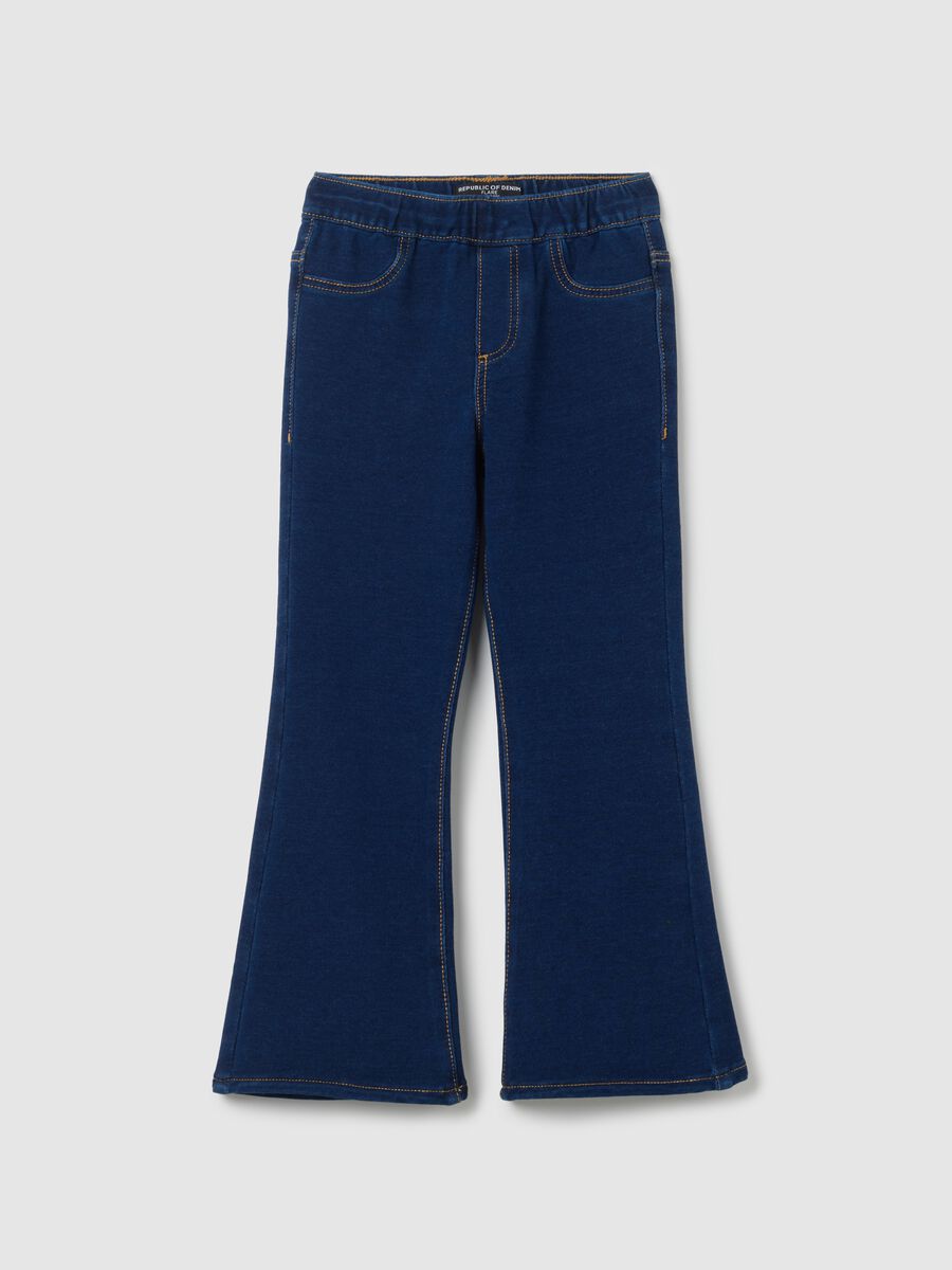 Jeggings da bambina in cotone blu flare_0