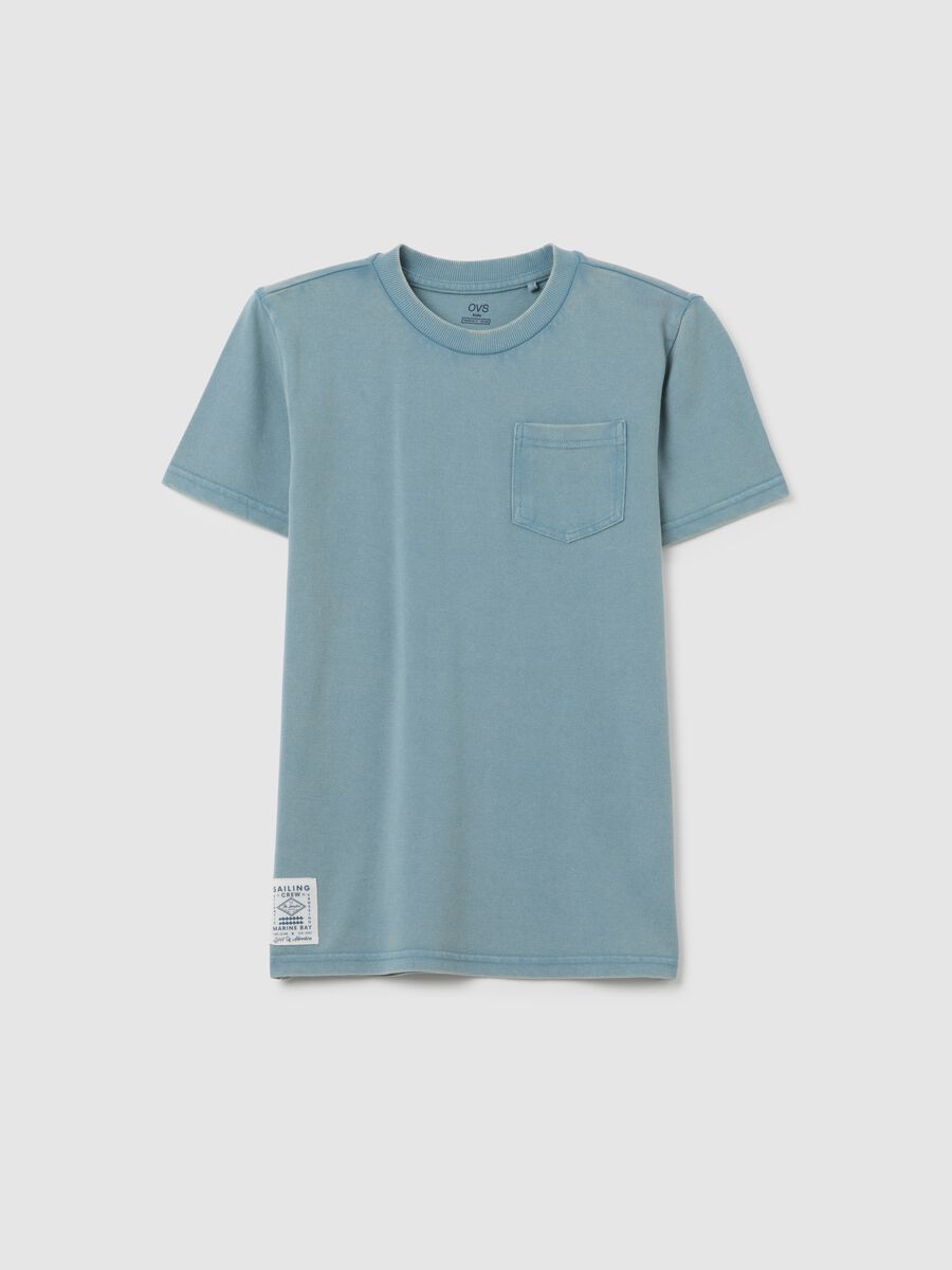 T-shirt da ragazzo in puro cotone blu regular fit_0
