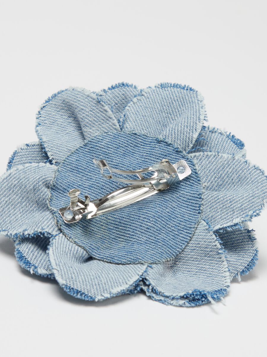 Floral hair clip in denim_1