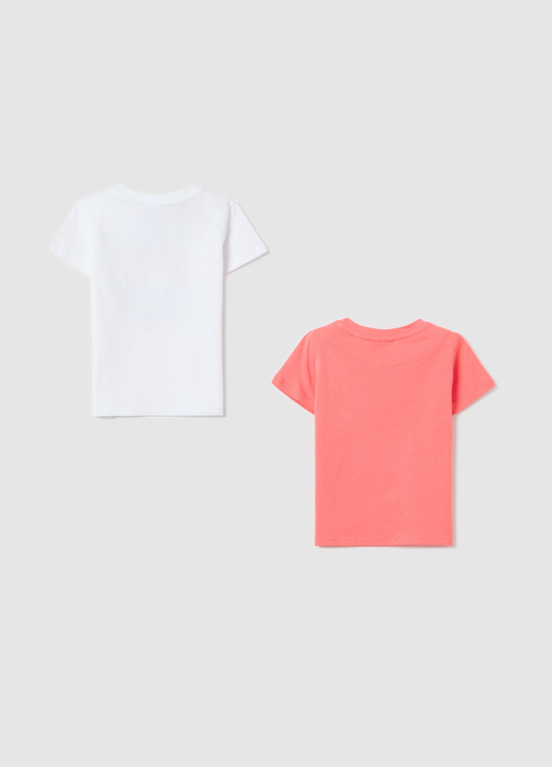 Two-pack white and pink T-shirts in cotton with print and embroidery