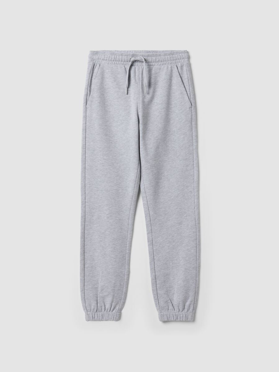 Grey joggers in pure organic cotton with drawstring for boys_0