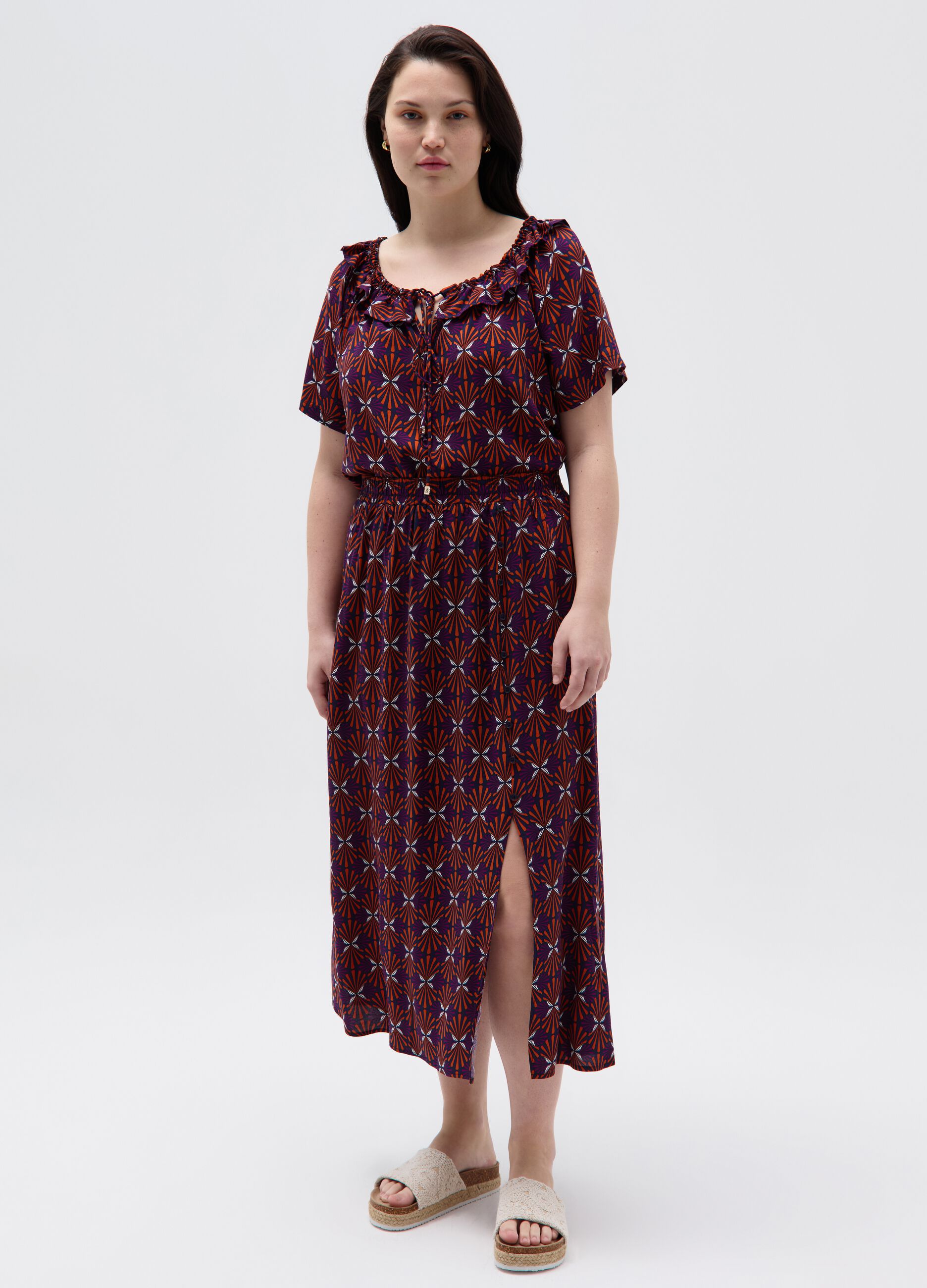 Ovs Gonna midi stampata con spacco Curvy