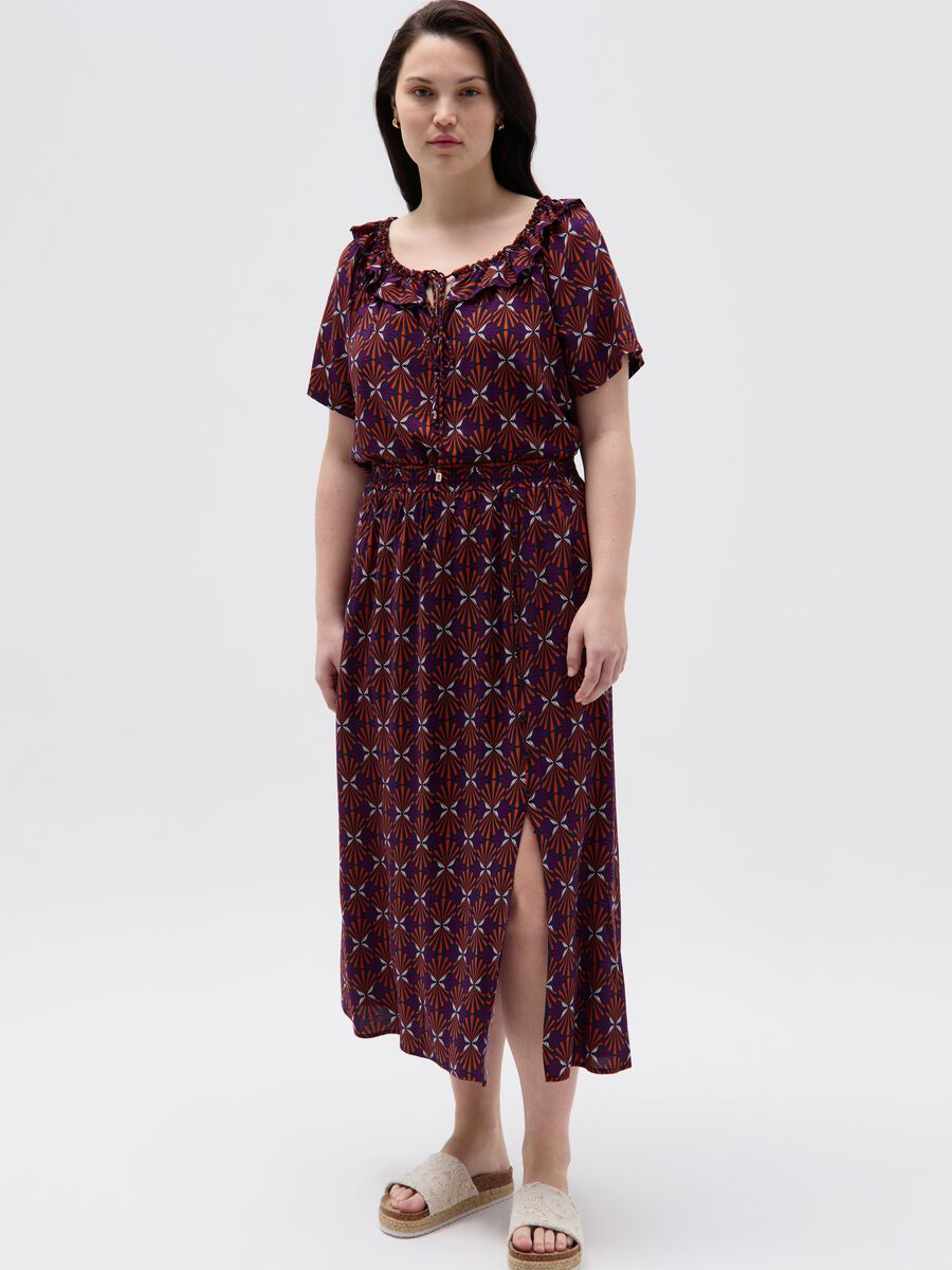 Curvy midi skirt with print and split_0