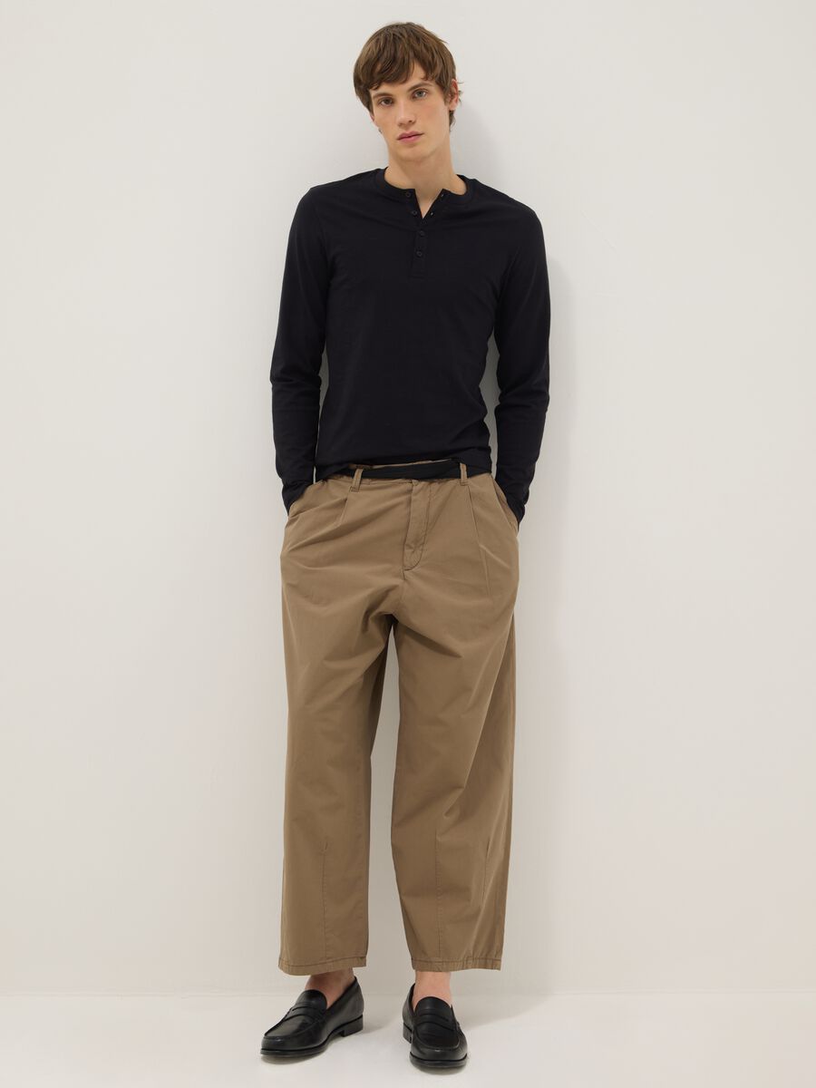 Black pure cotton regular fit top with buttons_1