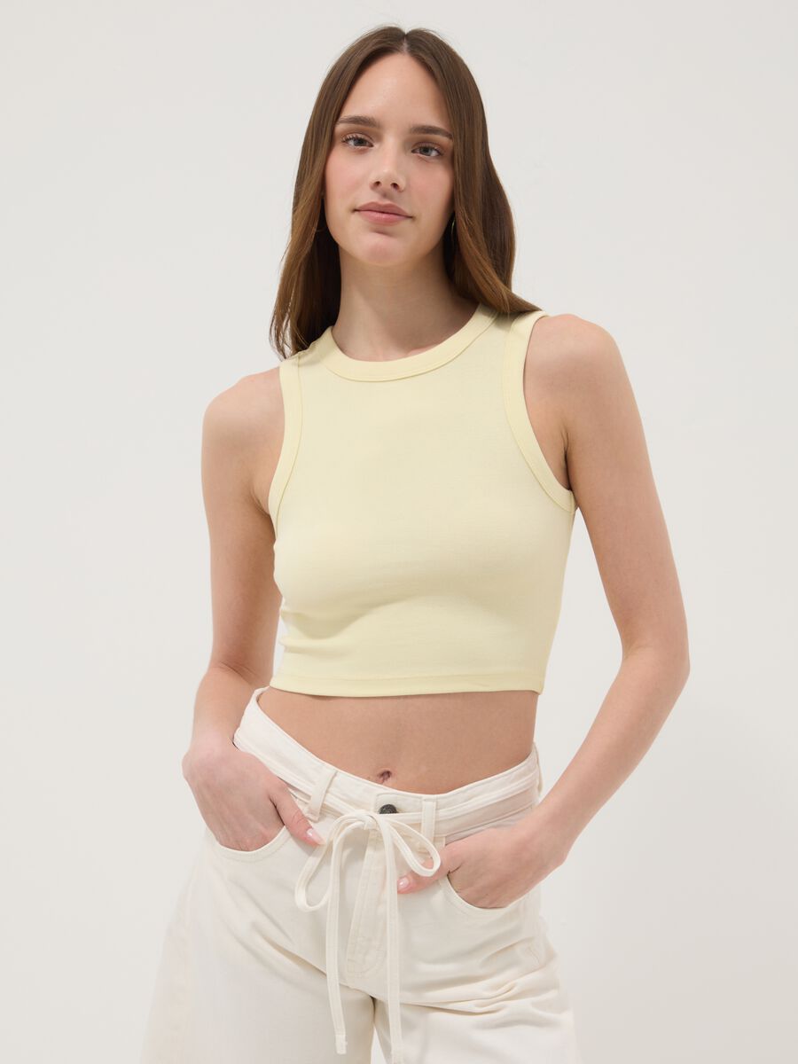 Yellow cropped stretch cotton tank top_1