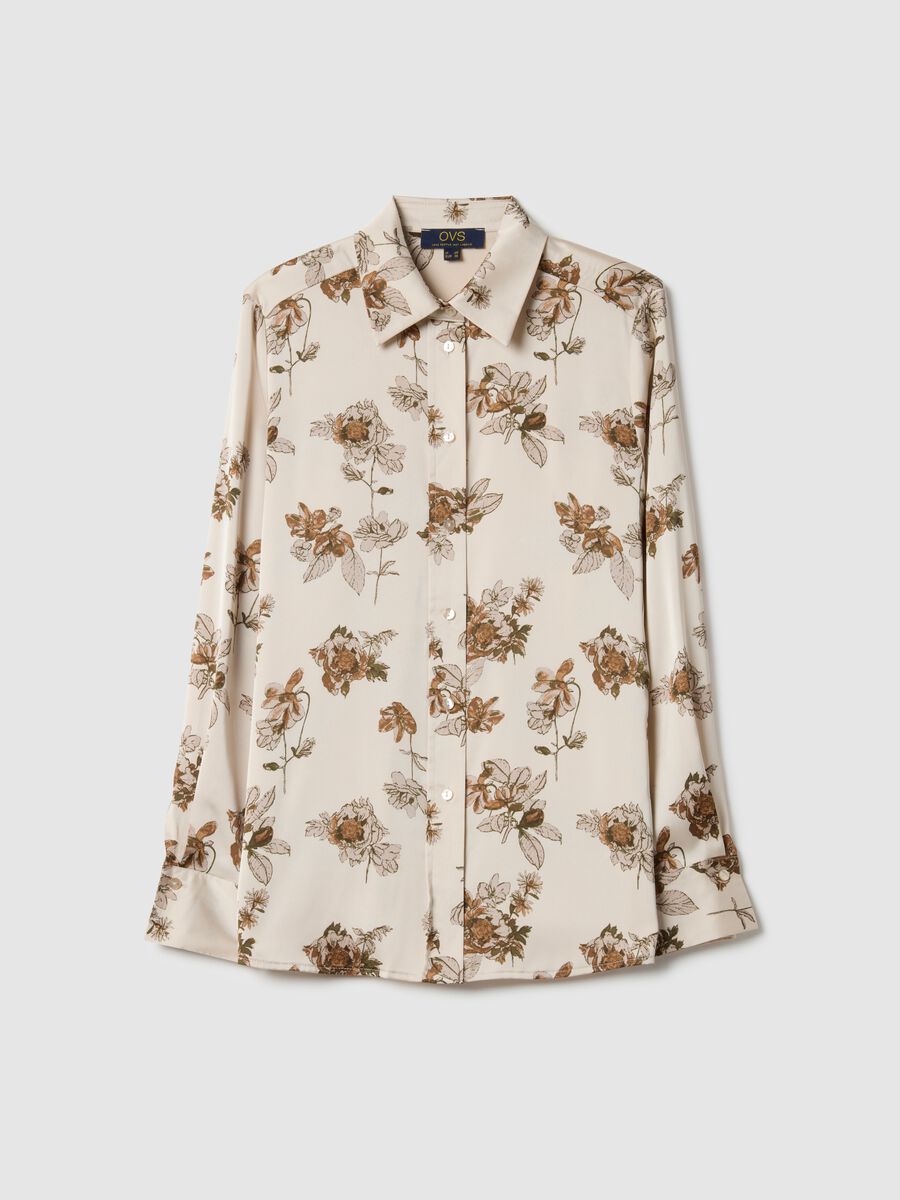 Multicolour Long Sleeve Satin Shirt with Floral Pattern, Regular Fit_4