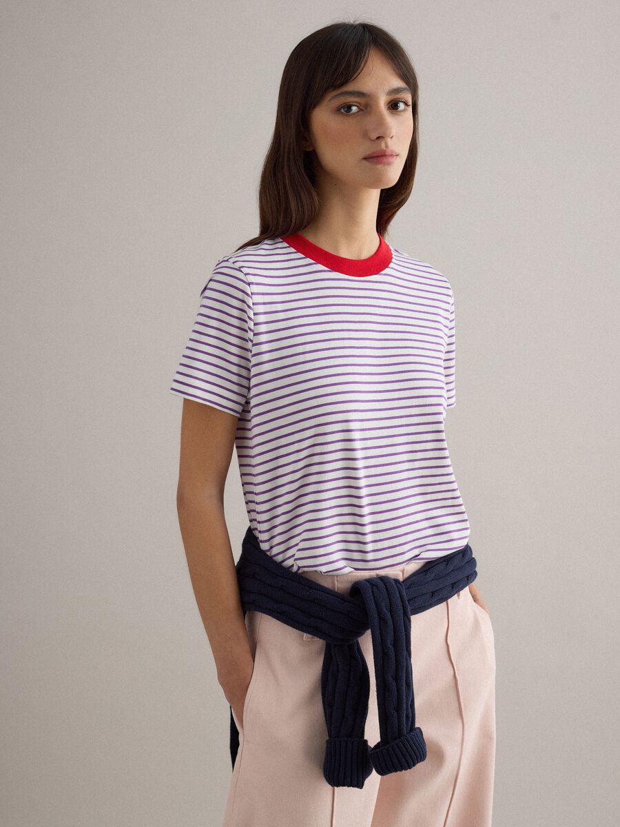 Green and white T-shirt in pure cotton regular fit_0