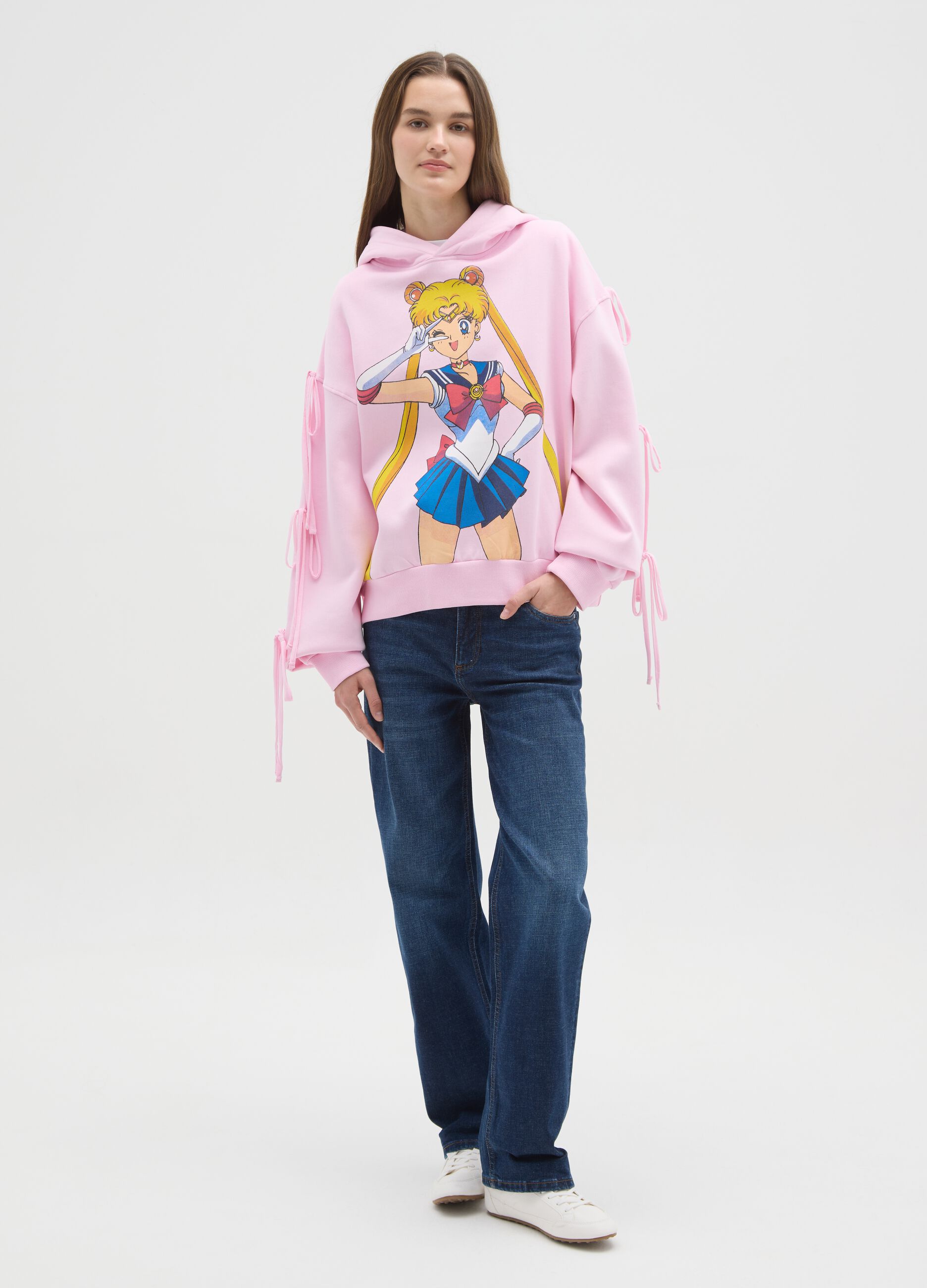 Pink cotton-blend hoodie regular fit with Sailor Moon print