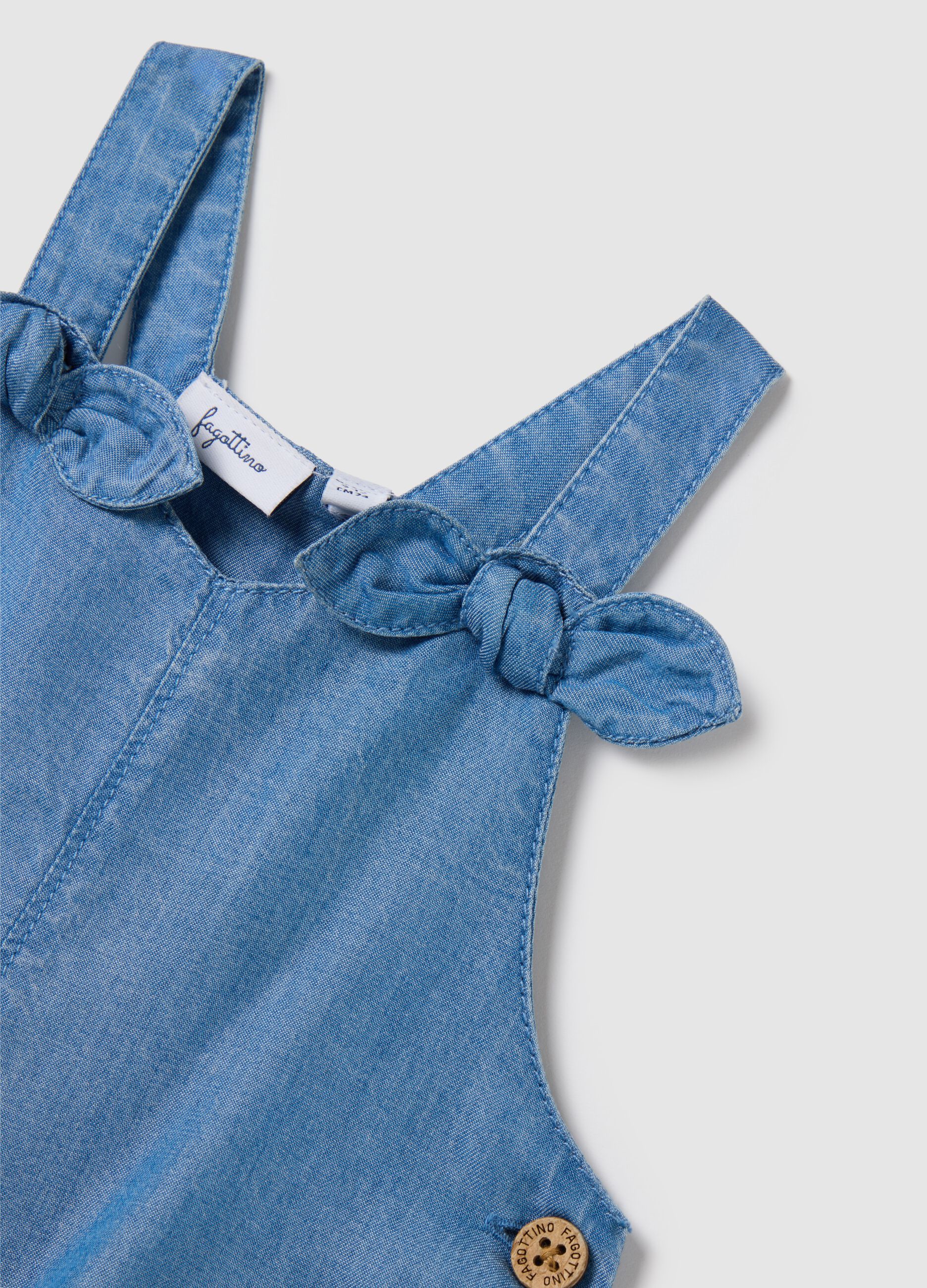 Denim Dungarees with Lyocell Ruffles for Babies