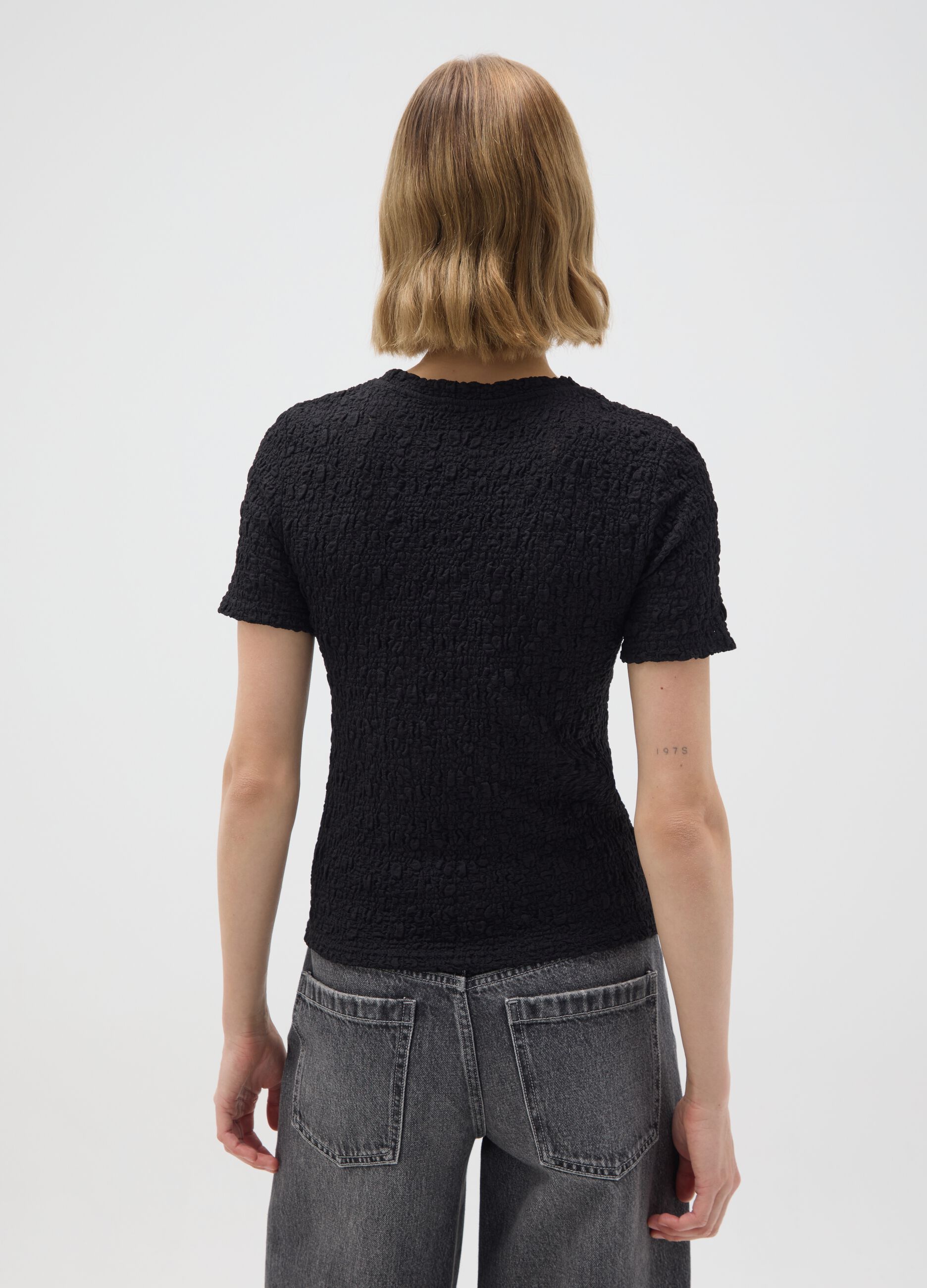 Black cotton blend regular fit t-shirt