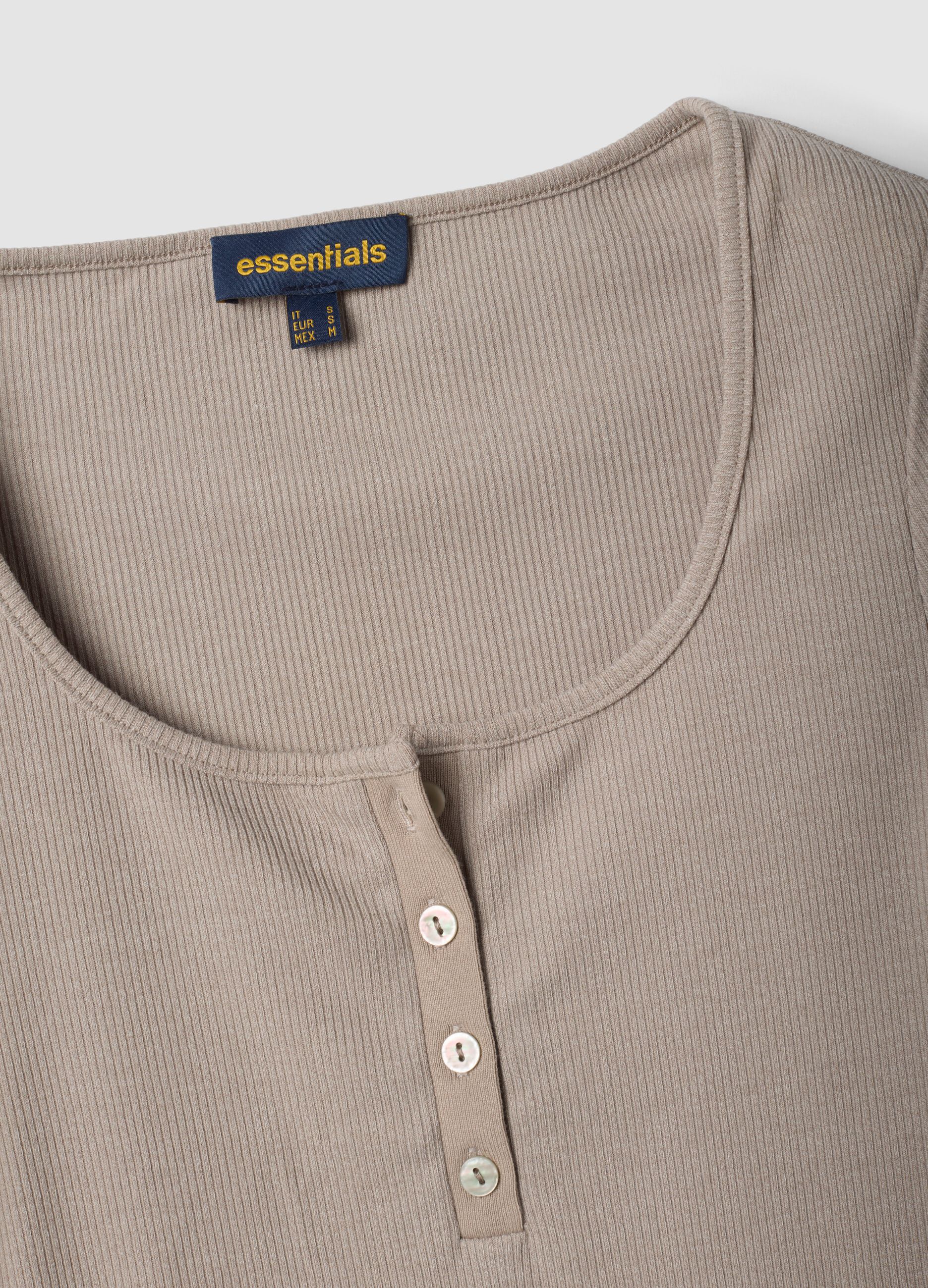 Beige stretch viscose crew-neck T-shirt
