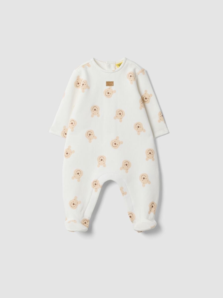 Tutina bianca in puro cotone organico con stampa Winnie the Pooh_0