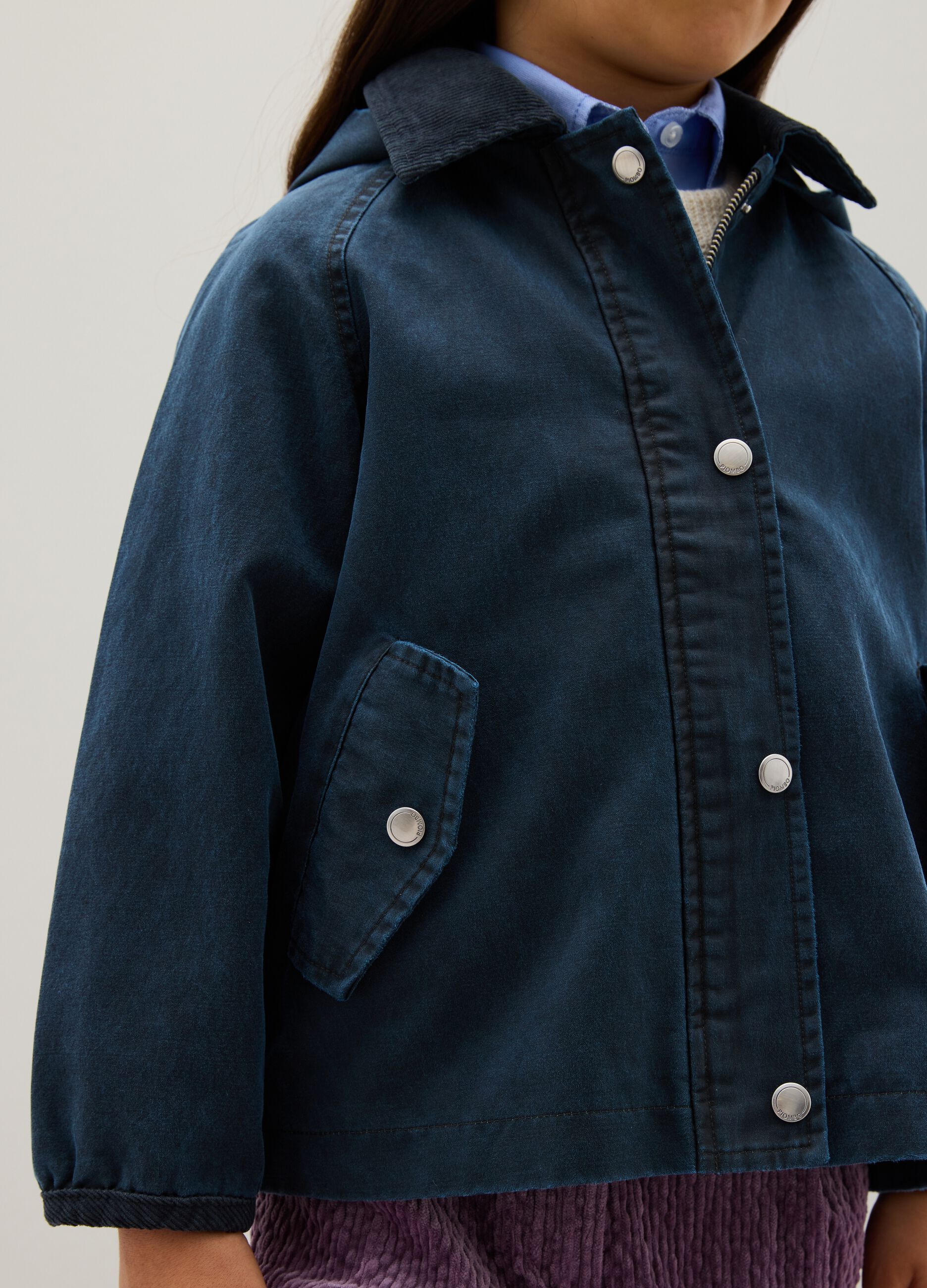 Girls' blue cotton blend jacket with regular fit