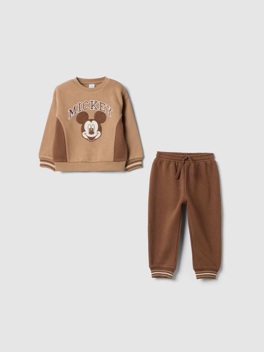 Completo jogging marrone in misto cotone organico con stampa Mickey_0