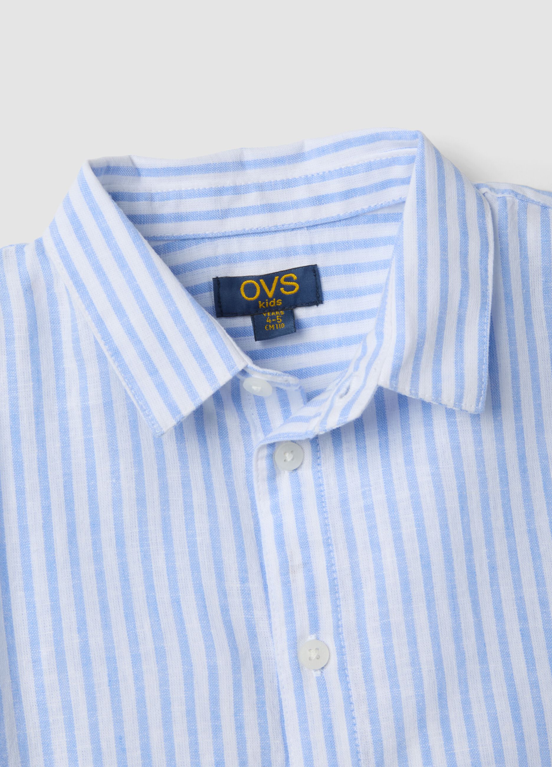 Boys' blue striped linen and cotton blend shirt, regular fit