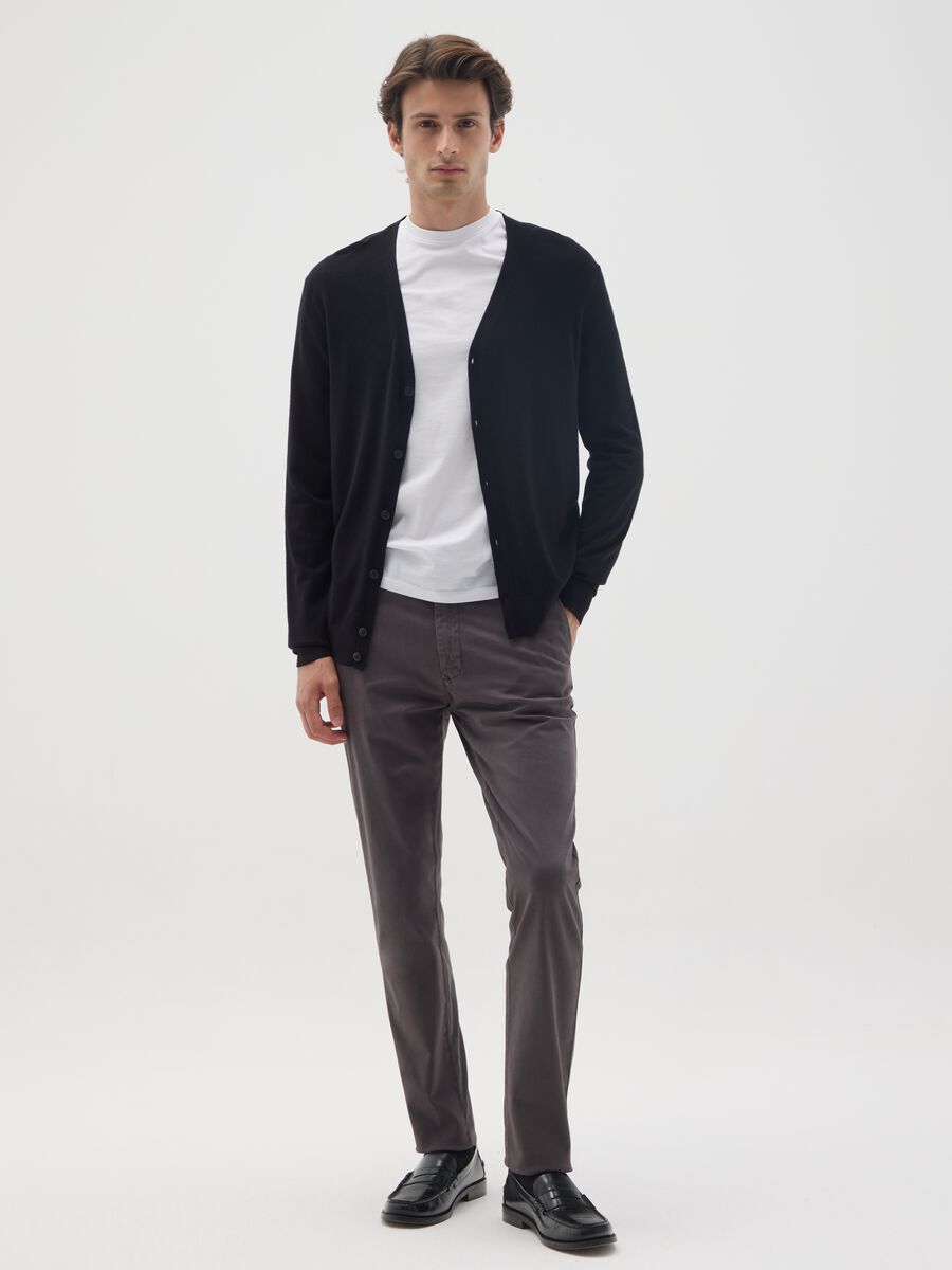 Grey stretch cotton regular fit trousers_0
