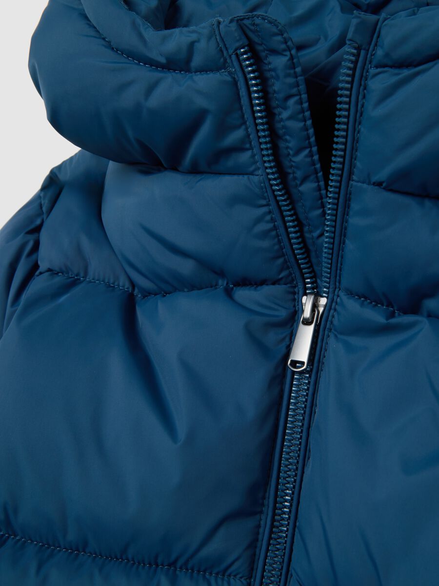 Petrol Blue Iconic Puffer Jacket for Kids with Hood_3