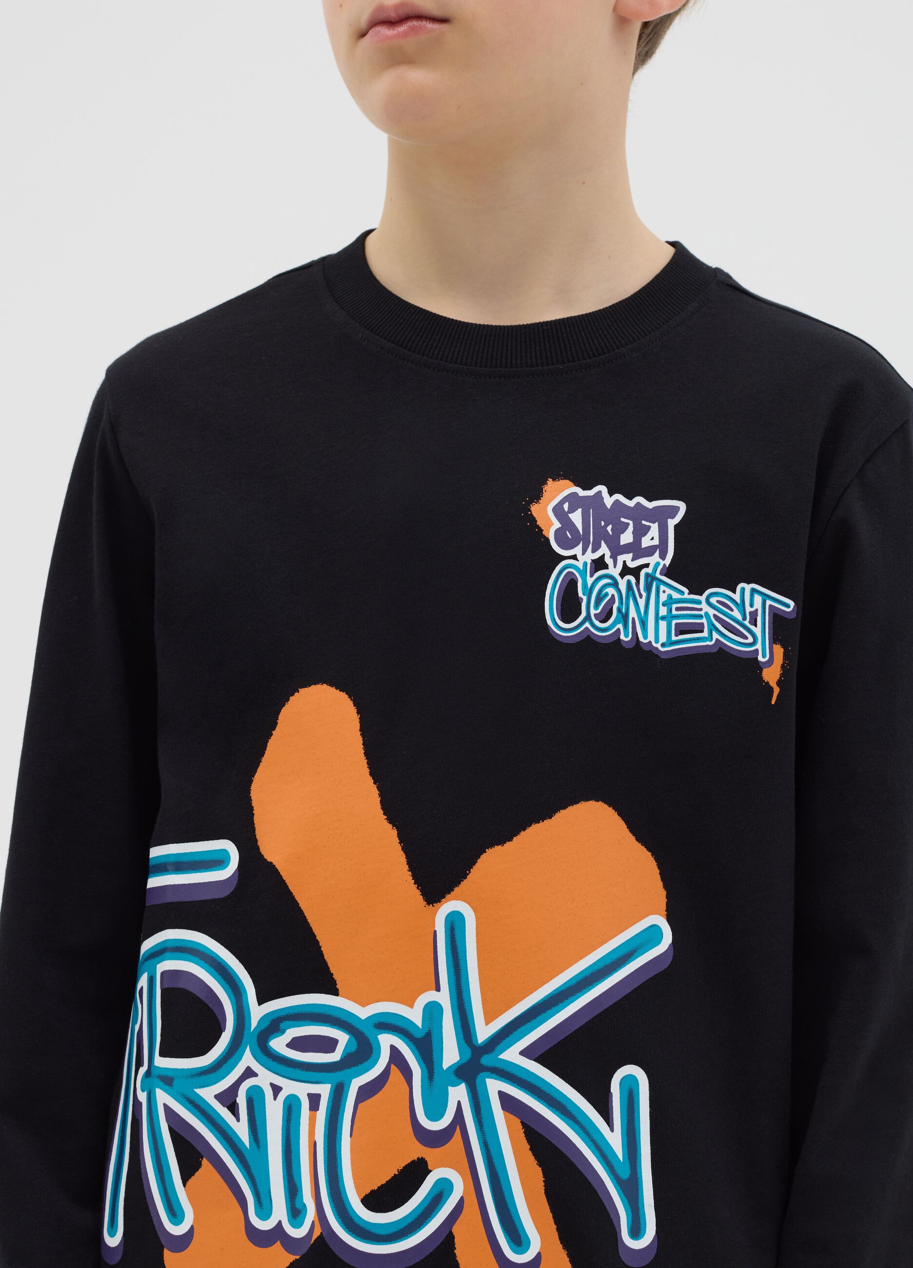 Cotton T-shirt with print and long sleeves