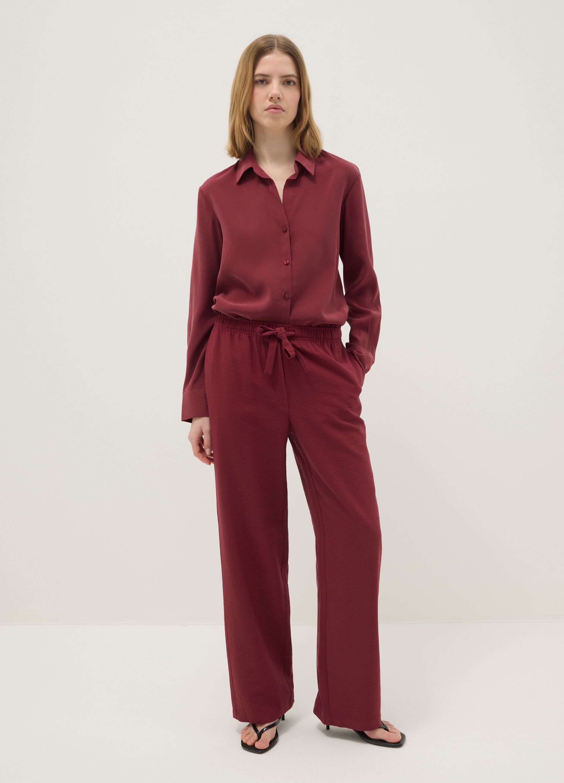 Wide Red Trousers in Viscose Blend