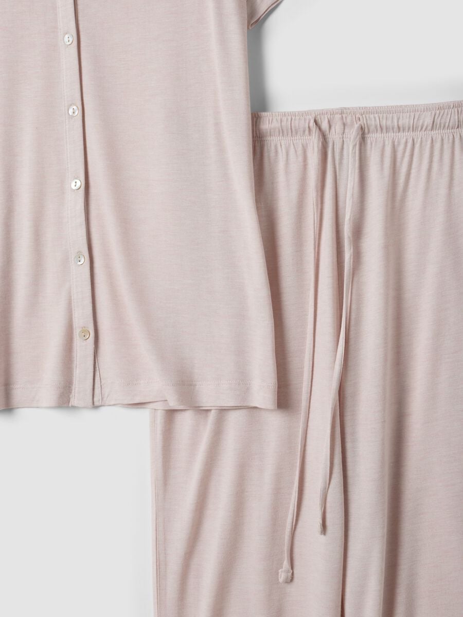 Pink pure viscose pyjama with lace V-neck, regular fit_5