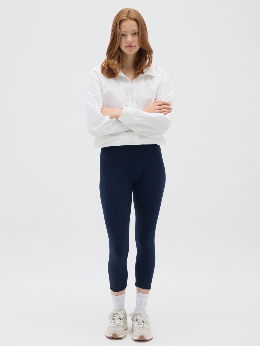 Women's blue elastic cotton leggings with regular fit_0