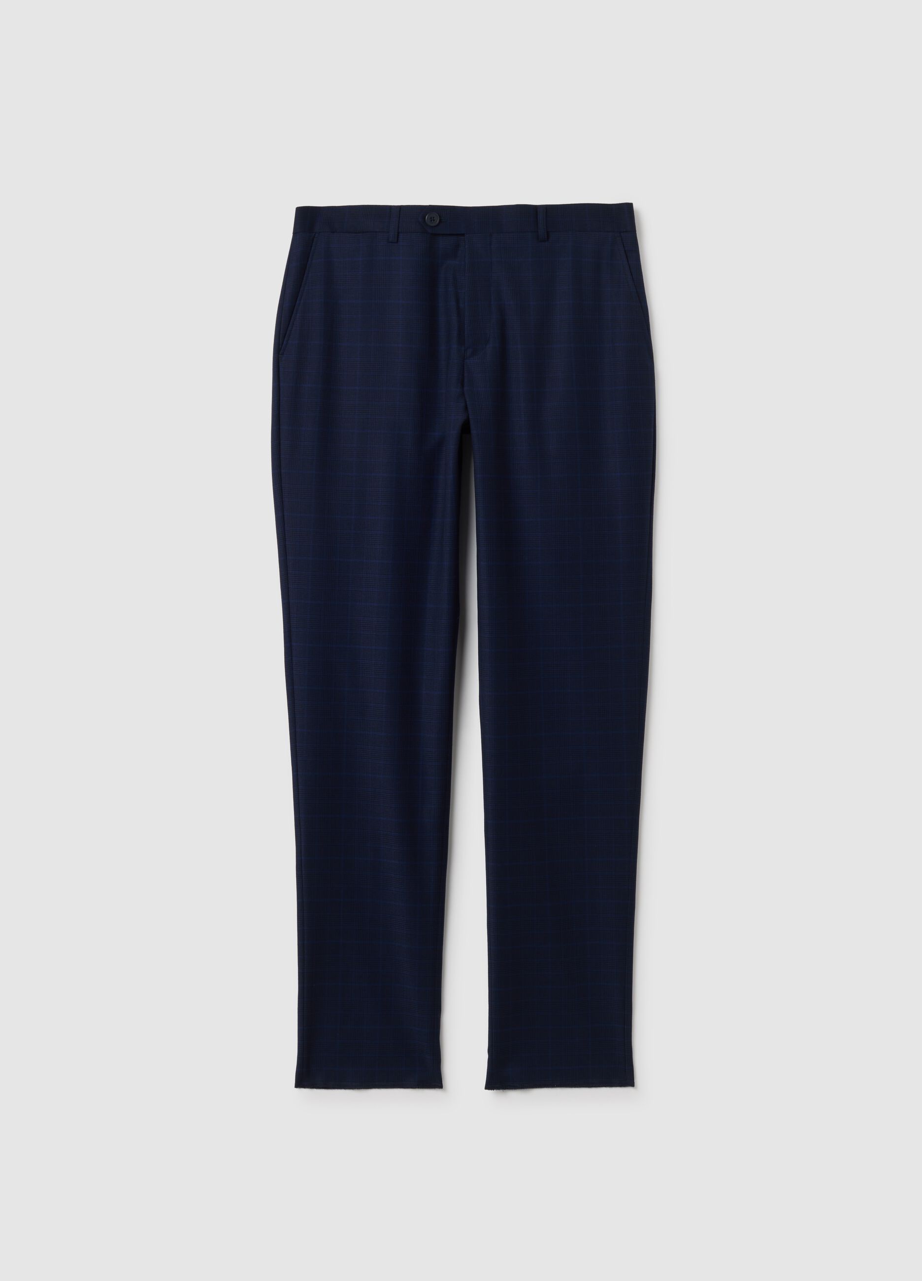 Regular fit blue stretch blend trousers