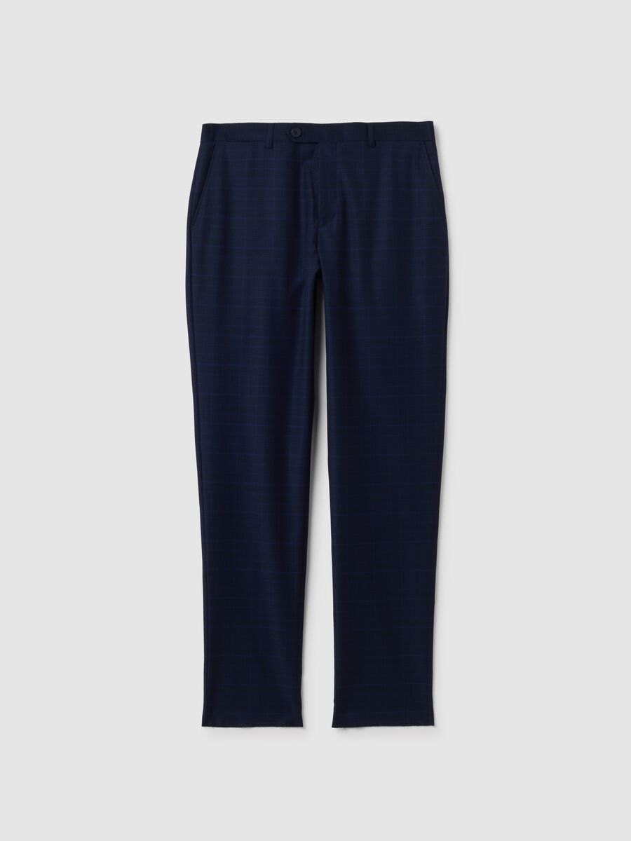 Regular fit blue stretch blend trousers_0