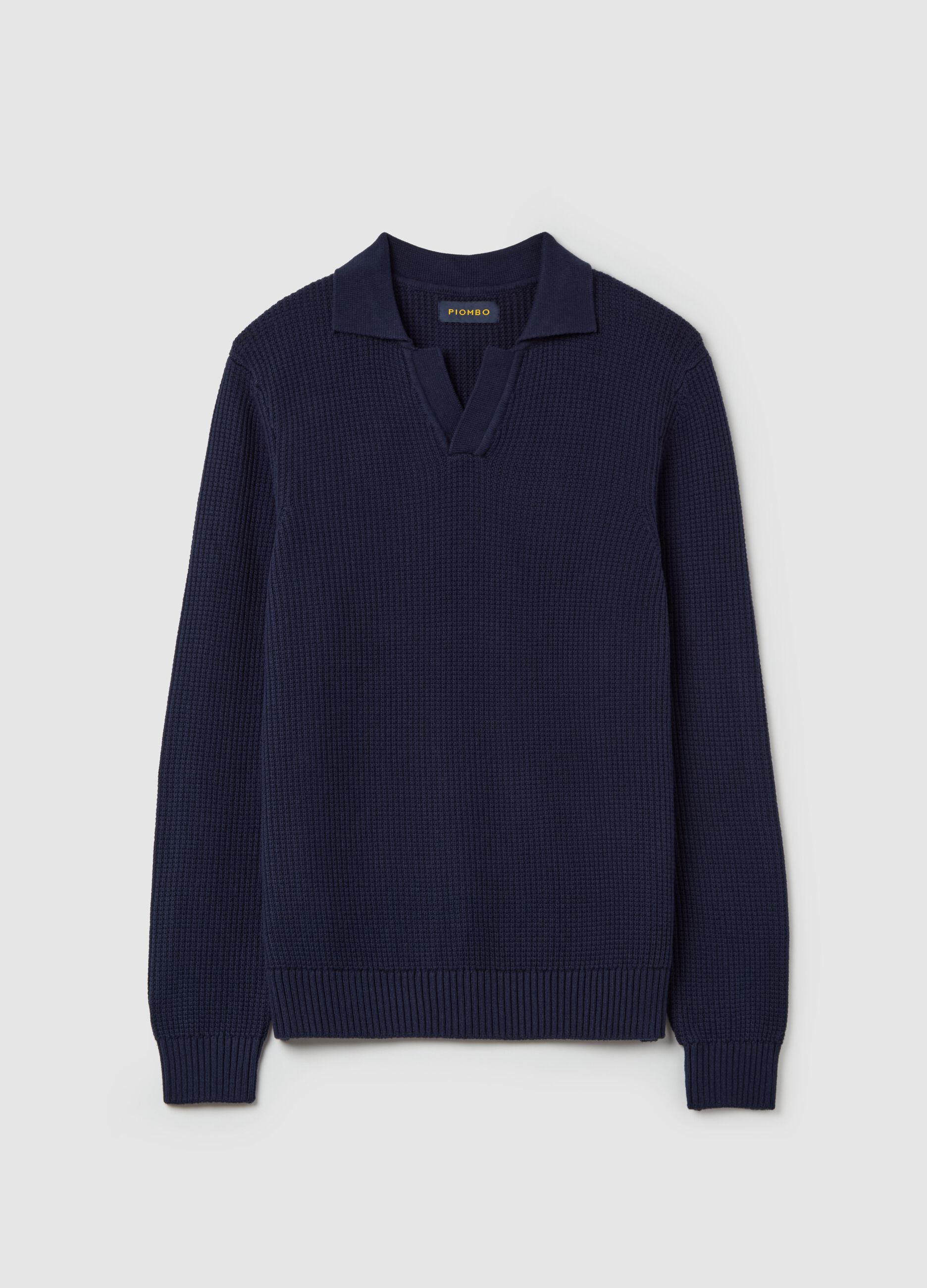Pullover con scollo a polo micro trama waffle