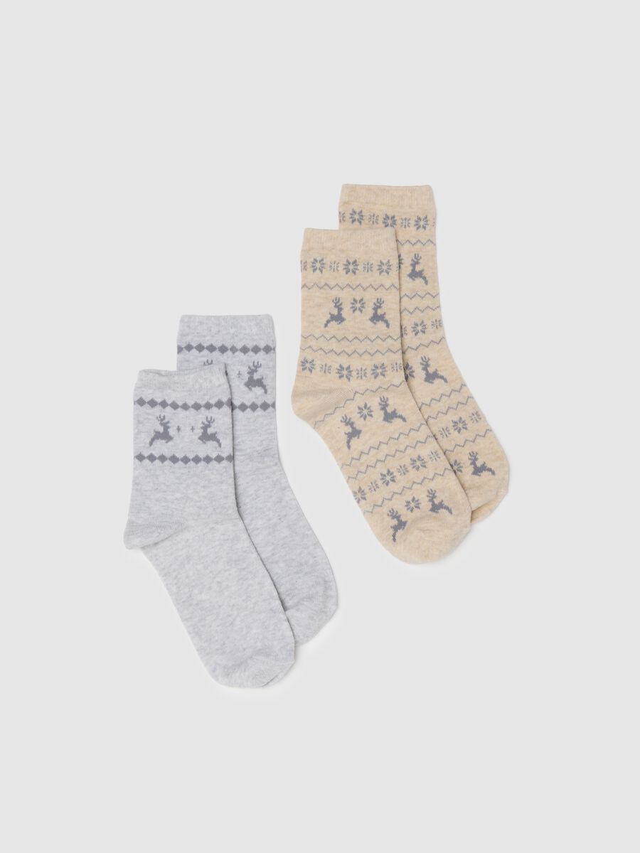 Multicoloured Christmas Socks Twin Pack in Cotton Blend_0