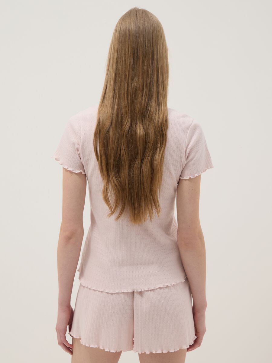 Pigiama in puro cotone rosa regular fit con dettagli arricciati_2