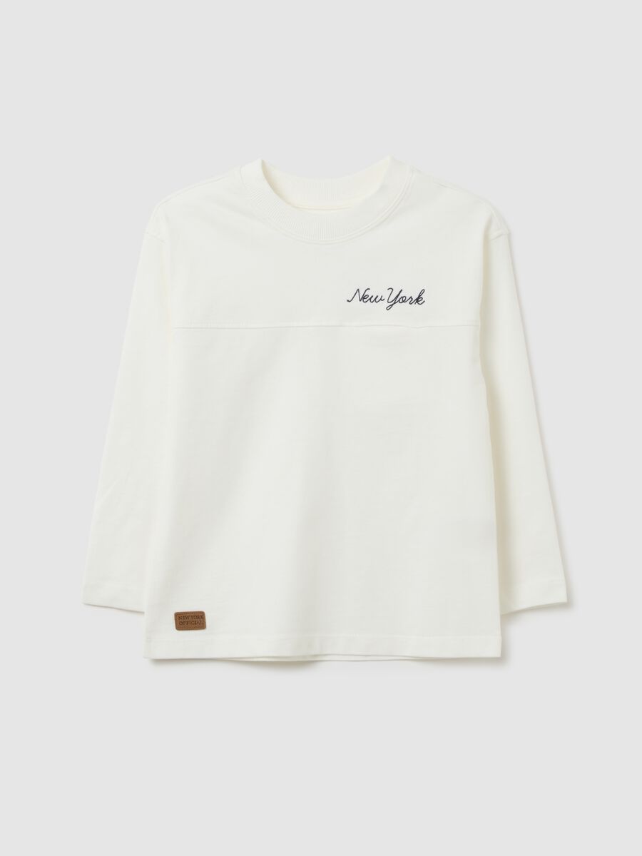 T-shirt da bambino in puro cotone bianca regular fit_0