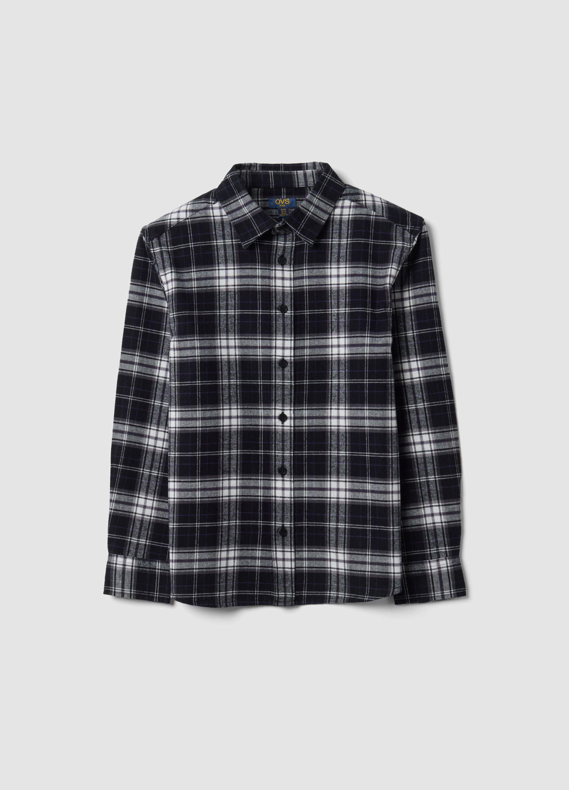 Black checked pure cotton regular-fit shirt for boys