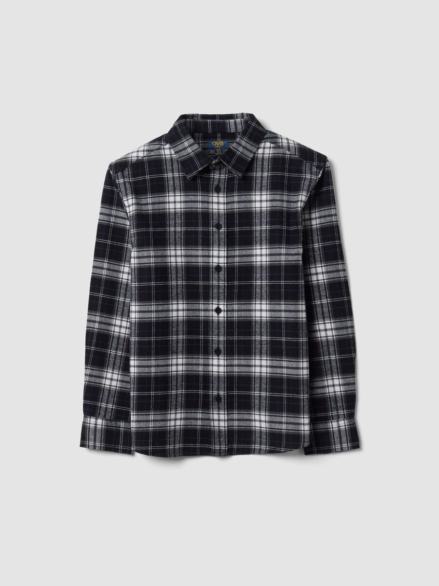 Camicia nera a quadri in puro cotone regular fit per ragazzo_3