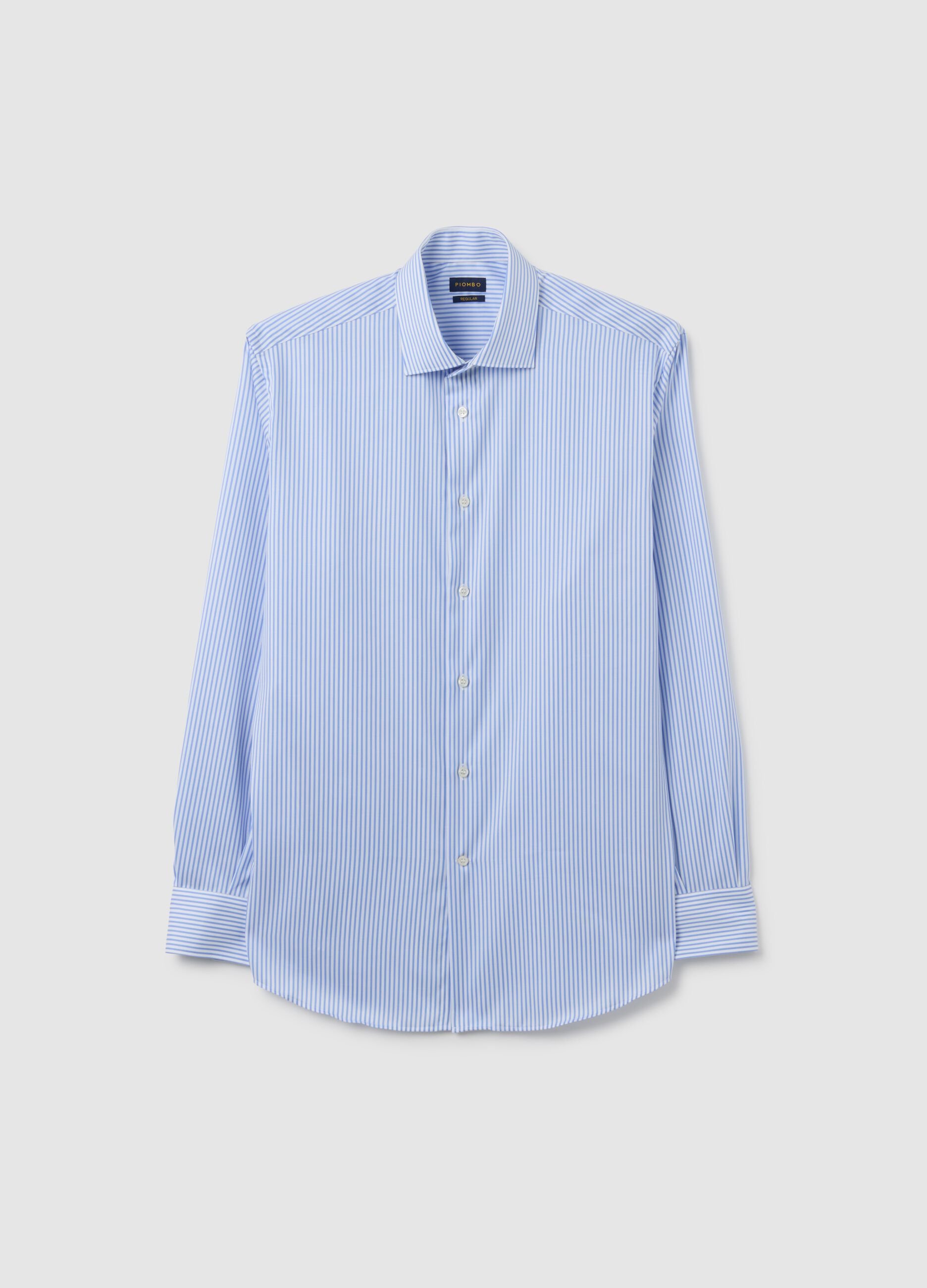 Camicia in puro cotone blu a righe regular fit