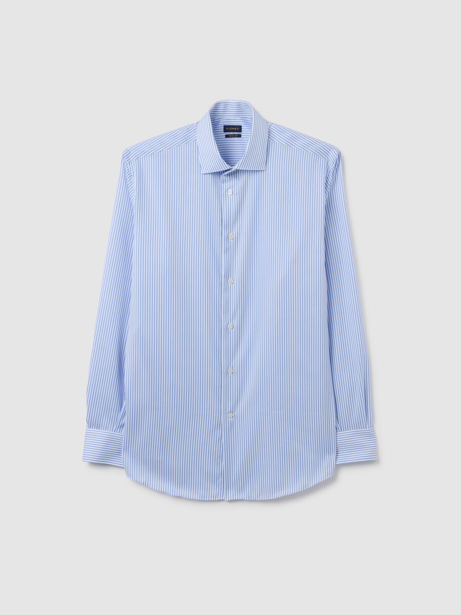 Camicia in puro cotone blu a righe regular fit_4