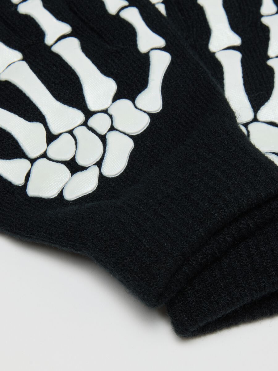 Black Skeleton Print Gloves_1