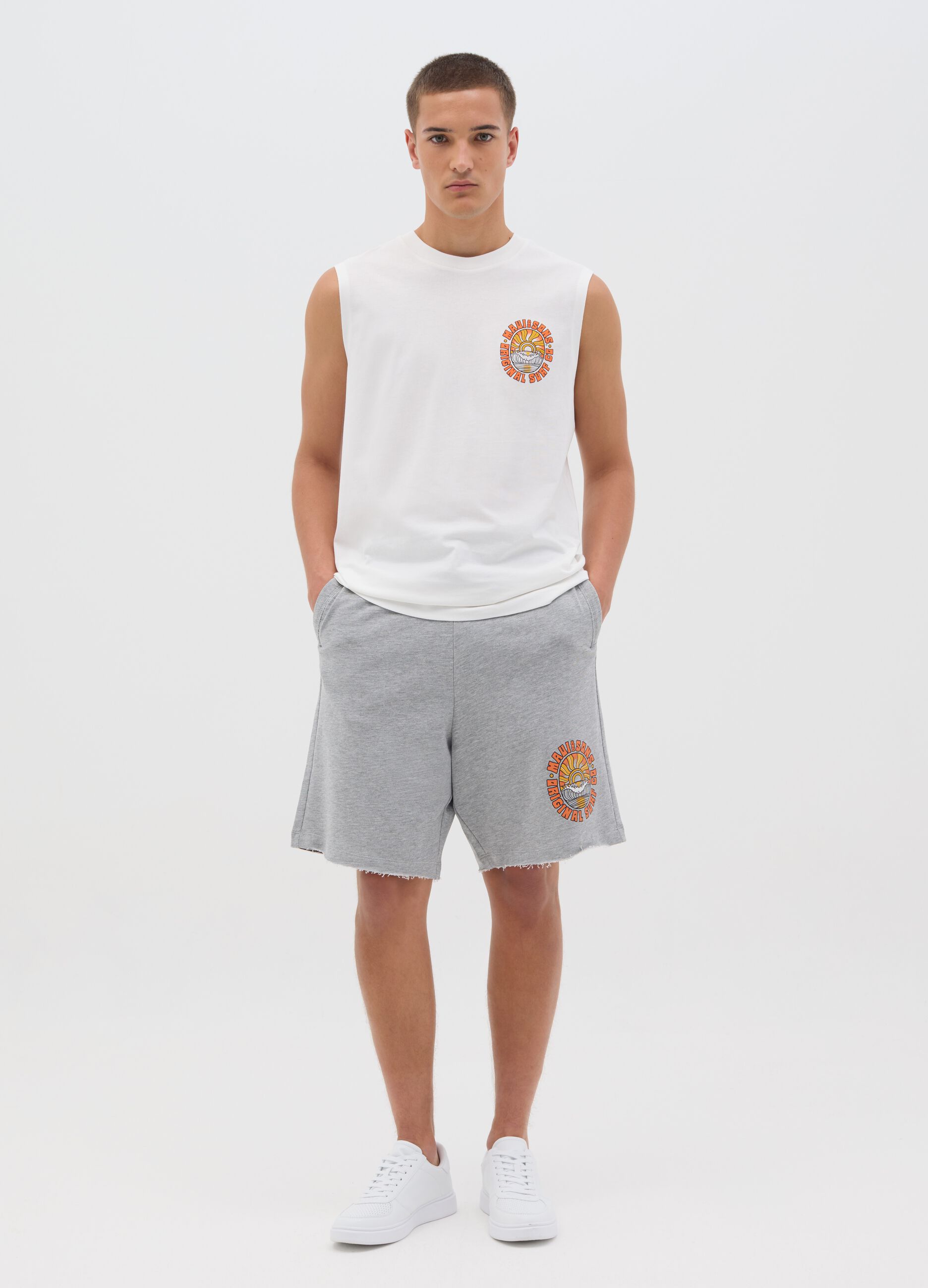 Bermuda da uomo in cotone e viscosa grigi relaxed fit