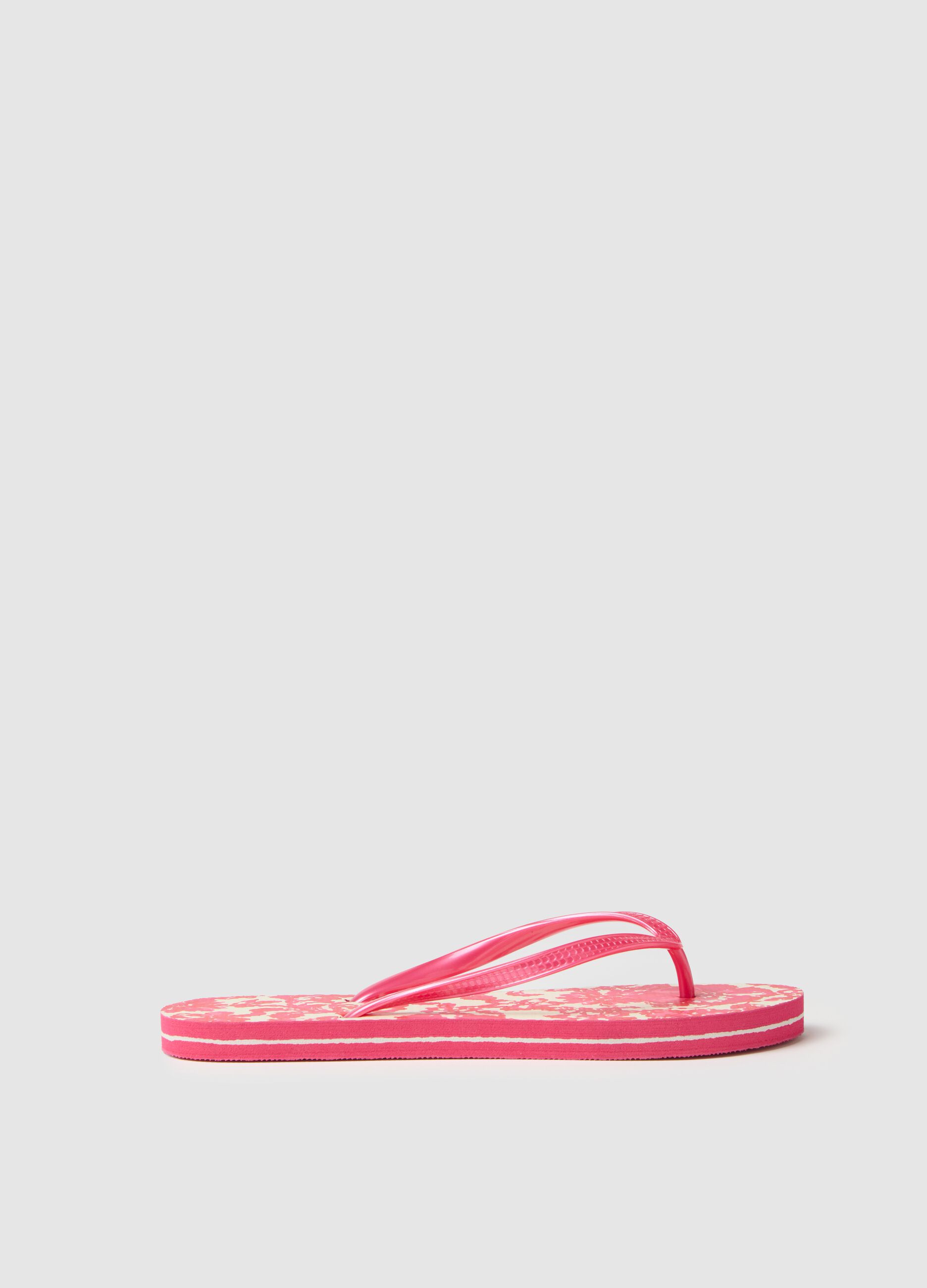 Women's Multicolour Flip-Flops with Floral Pattern