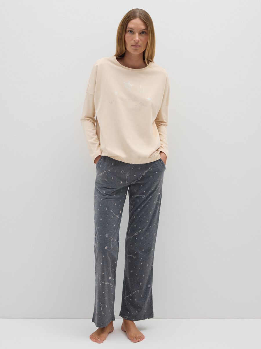 Pantaloni pigiama in misto cotone grigio regular fit_0