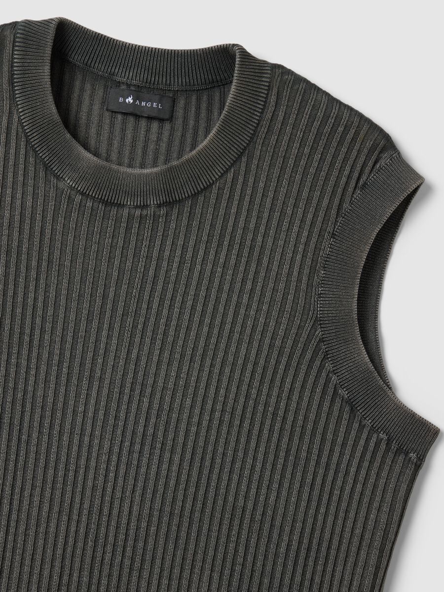 Oversize fit grey ribbed pure cotton vest_1