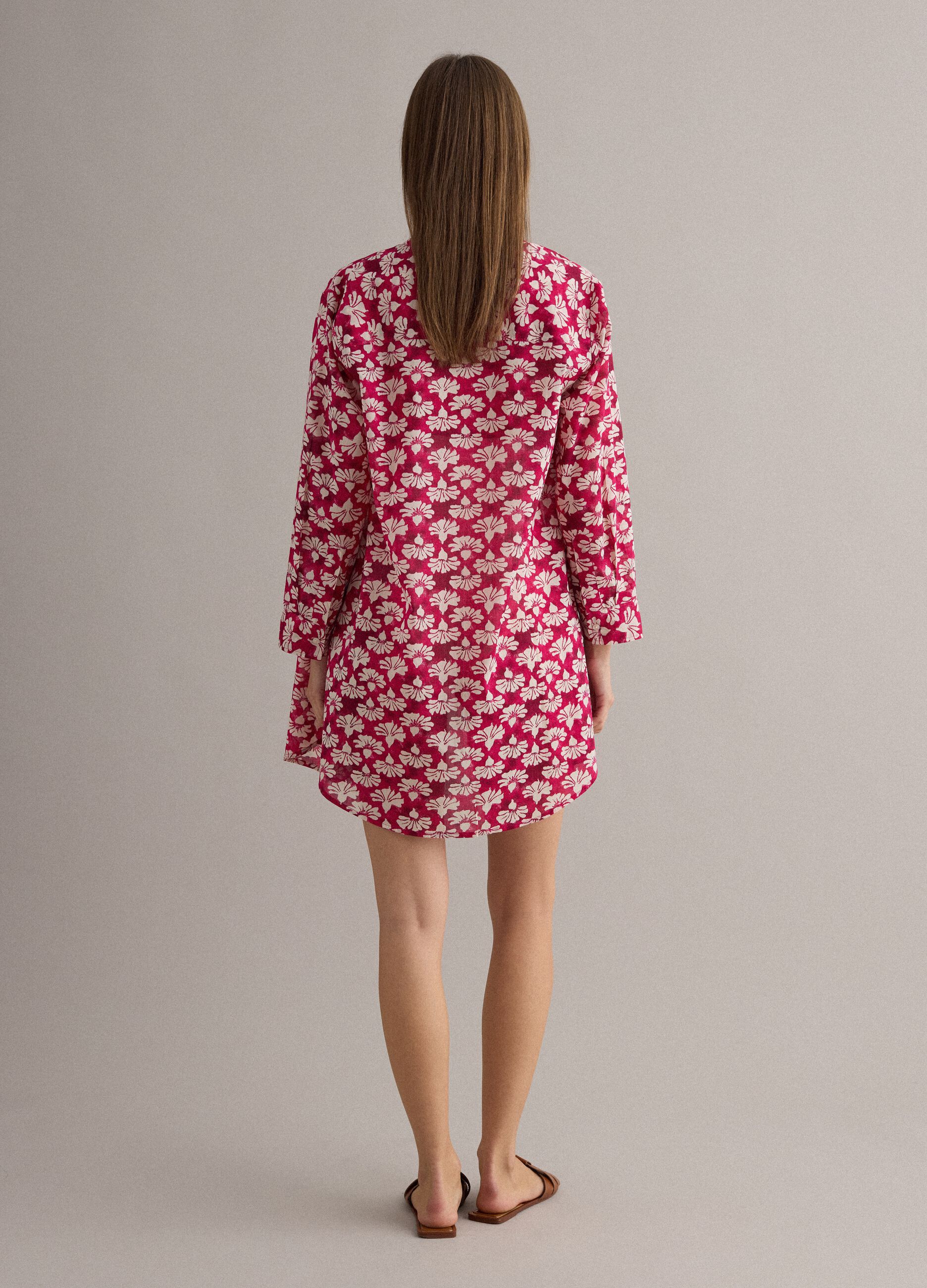 Red pure cotton kaftan with floral print