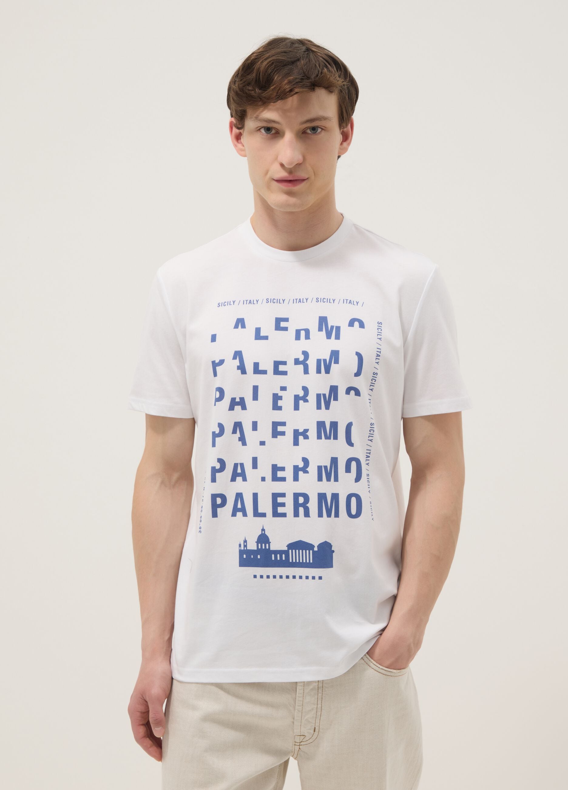 White pure cotton graphic T-shirt, regular fit